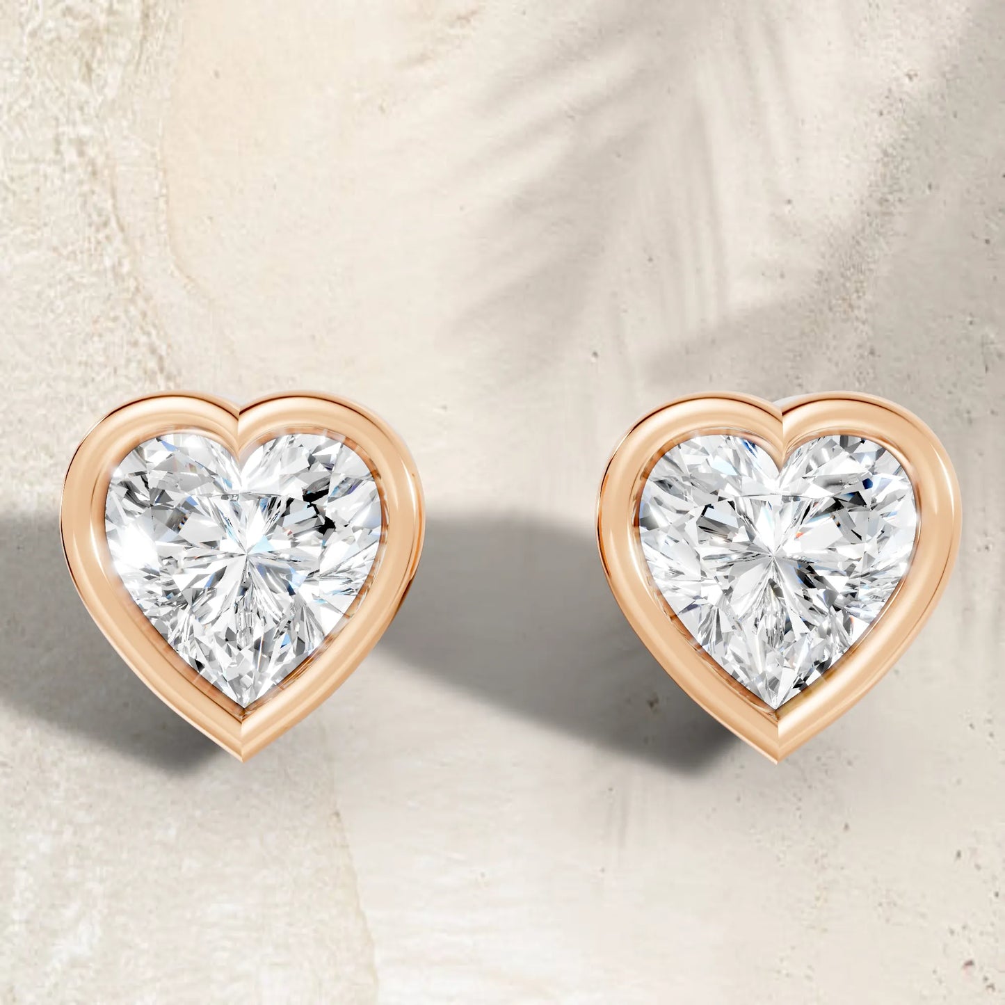 14K Gold Heart Cut Diamond Bezel Stud Earring