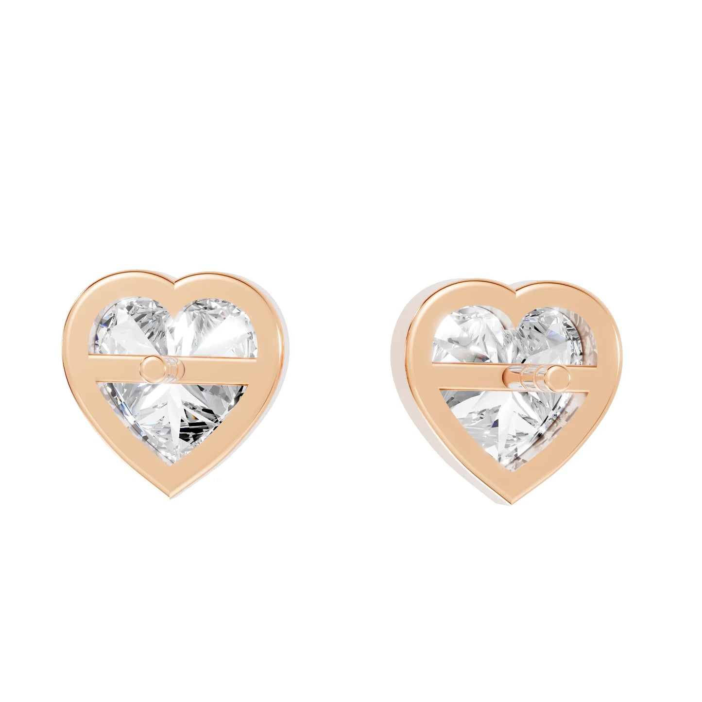 14K Gold Heart Cut Diamond Bezel Stud Earring