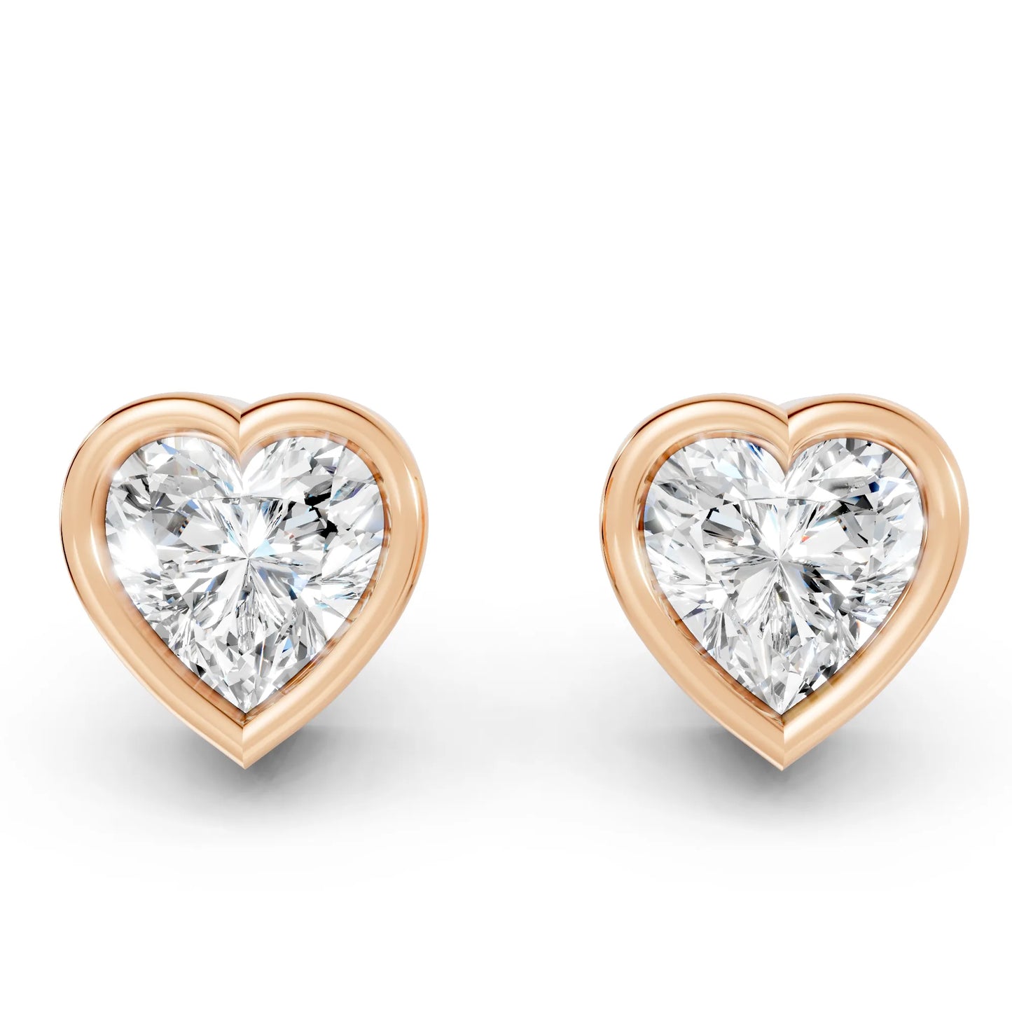 14K Gold Heart Cut Diamond Bezel Stud Earring