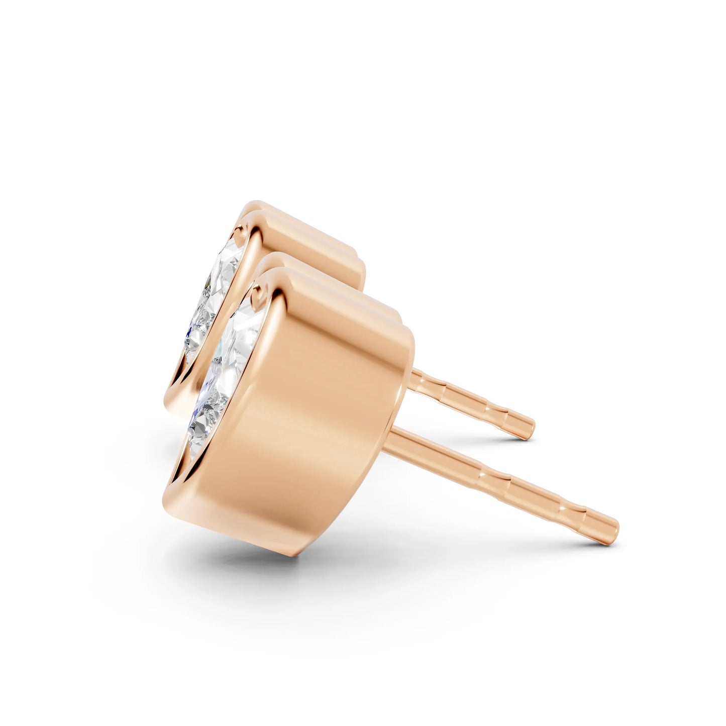 14K Gold Heart Cut Diamond Bezel Stud Earring
