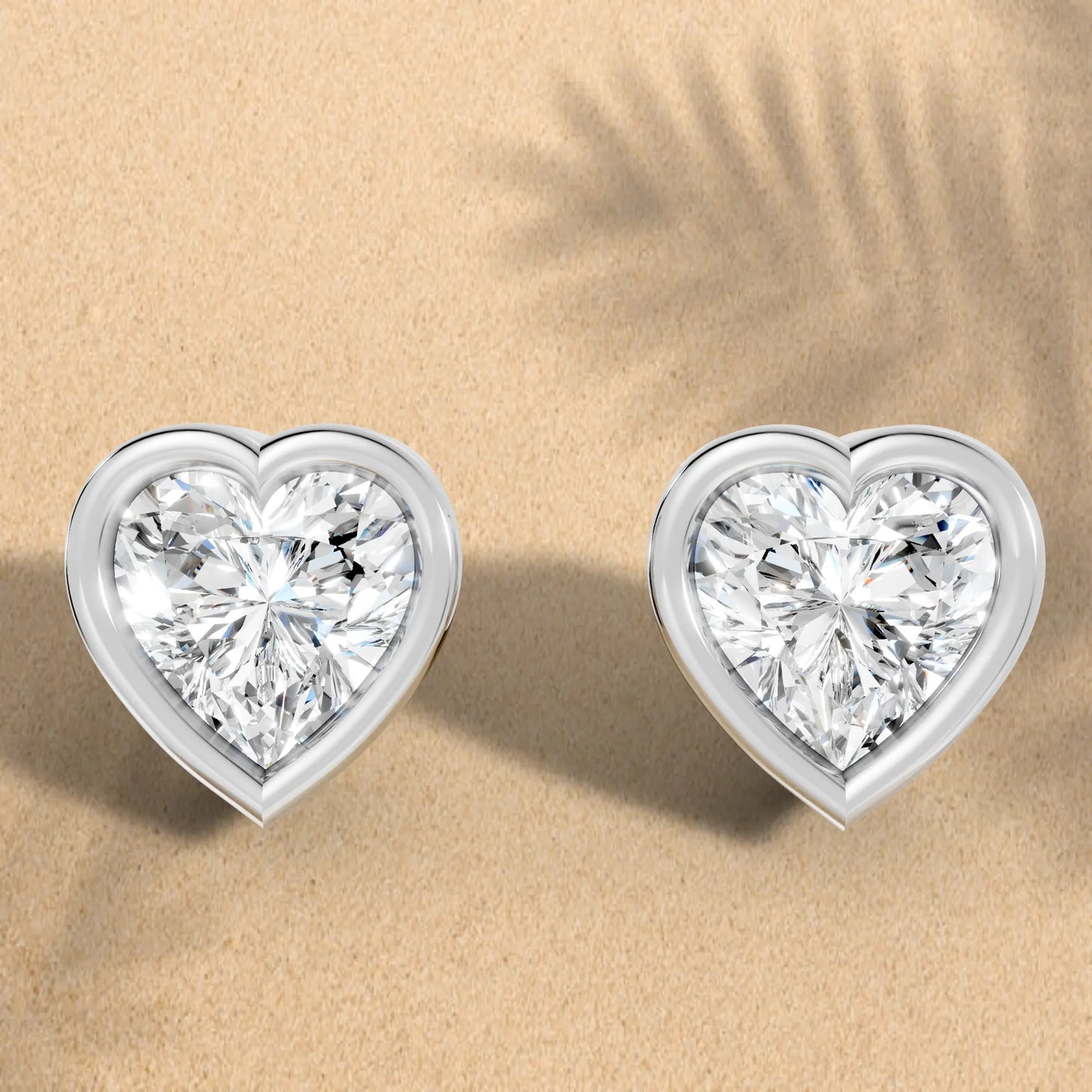 14K Gold Heart Cut Diamond Bezel Stud Earring