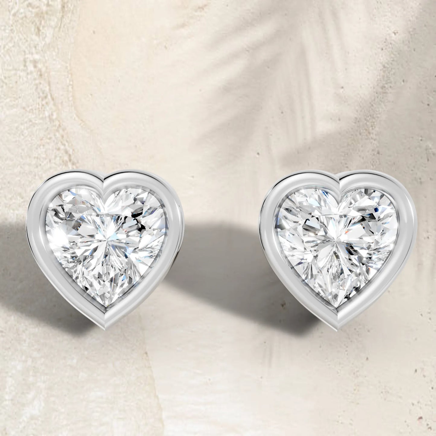 14K Gold Heart Cut Diamond Bezel Stud Earring