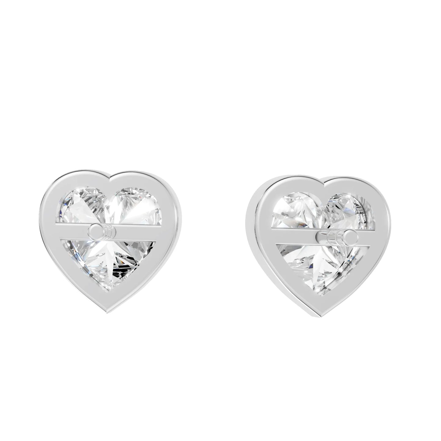 14K Gold Heart Cut Diamond Bezel Stud Earring