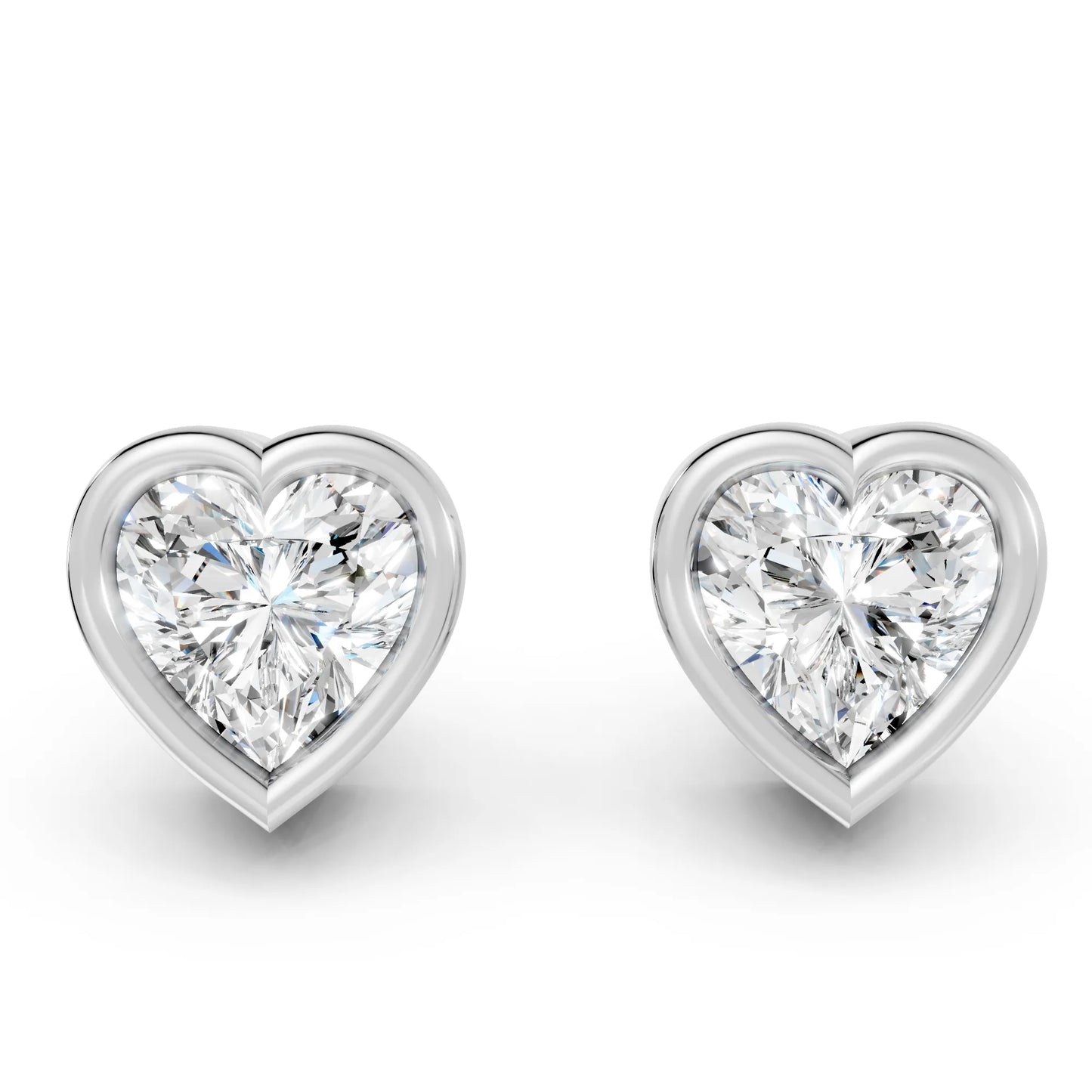 14K Gold Heart Cut Diamond Bezel Stud Earring