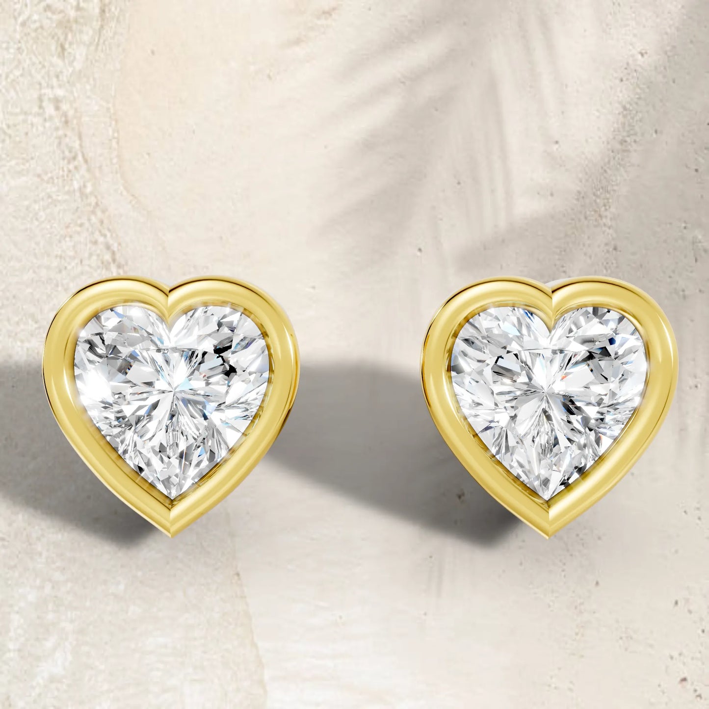 14K Gold Heart Cut Diamond Bezel Stud Earring