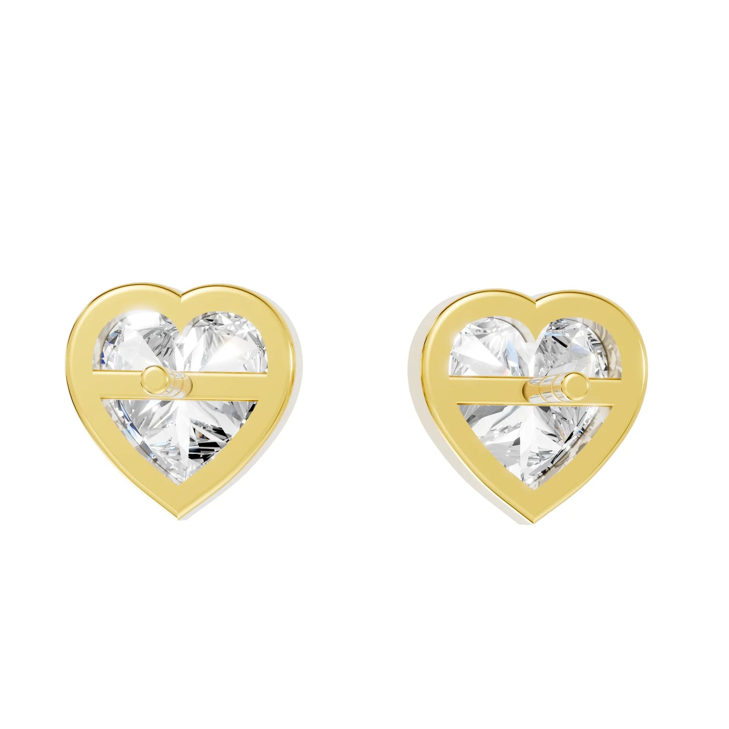14K Gold Heart Cut Diamond Bezel Stud Earring
