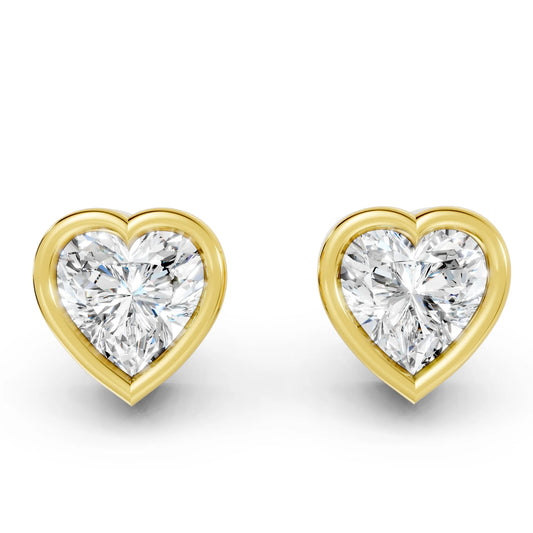 14K Gold Heart Cut Diamond Bezel Stud Earring