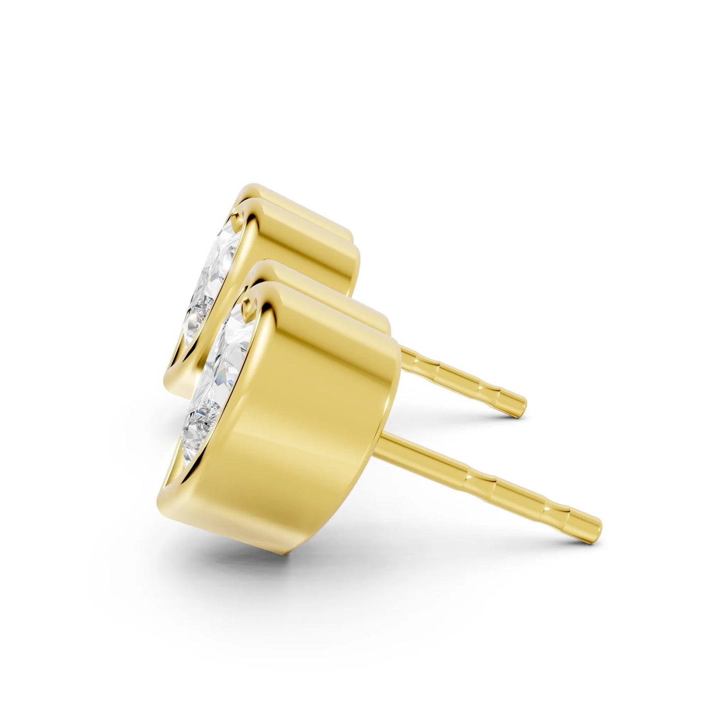 14K Gold Heart Cut Diamond Bezel Stud Earring