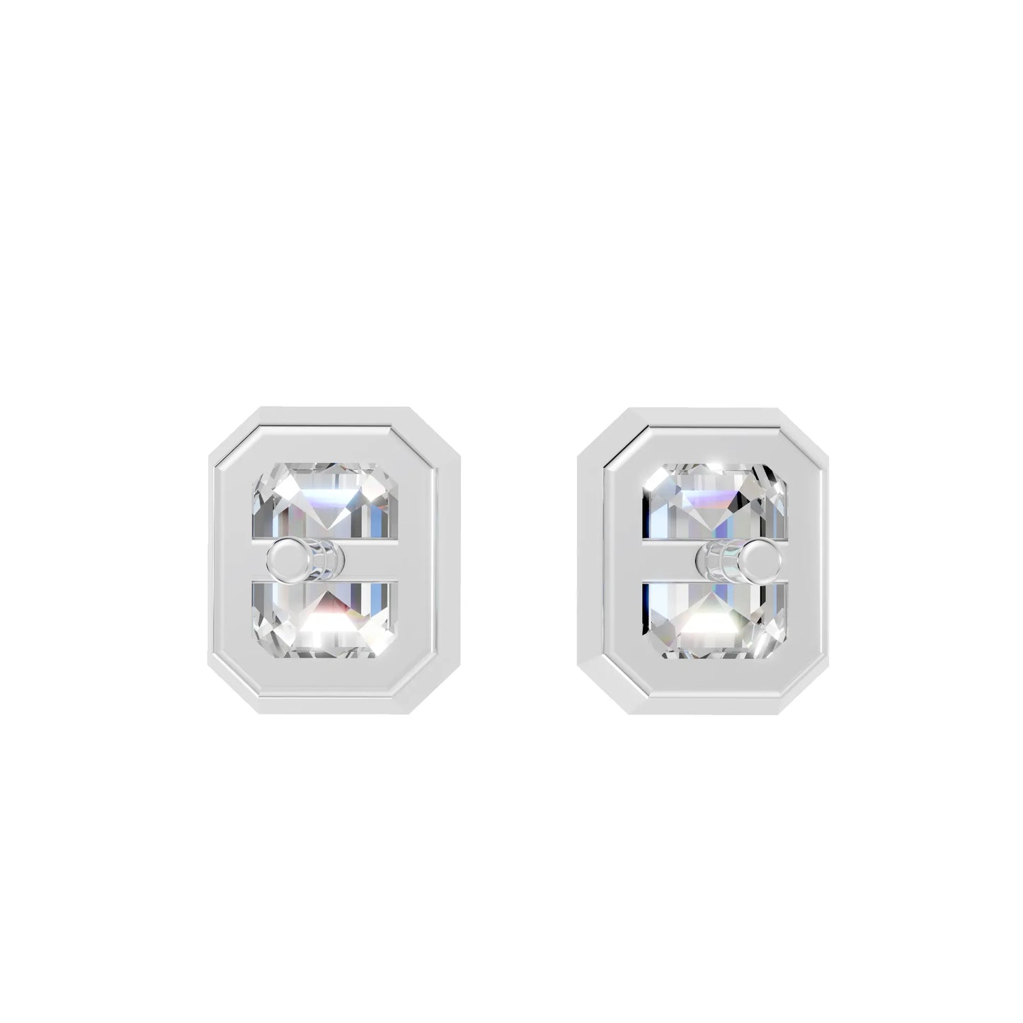 14K Gold Emerald Cut Diamond Bezel Stud Earring