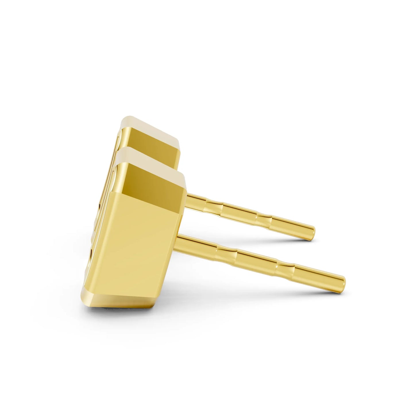 14K Gold Emerald Cut Diamond Bezel Stud Earring