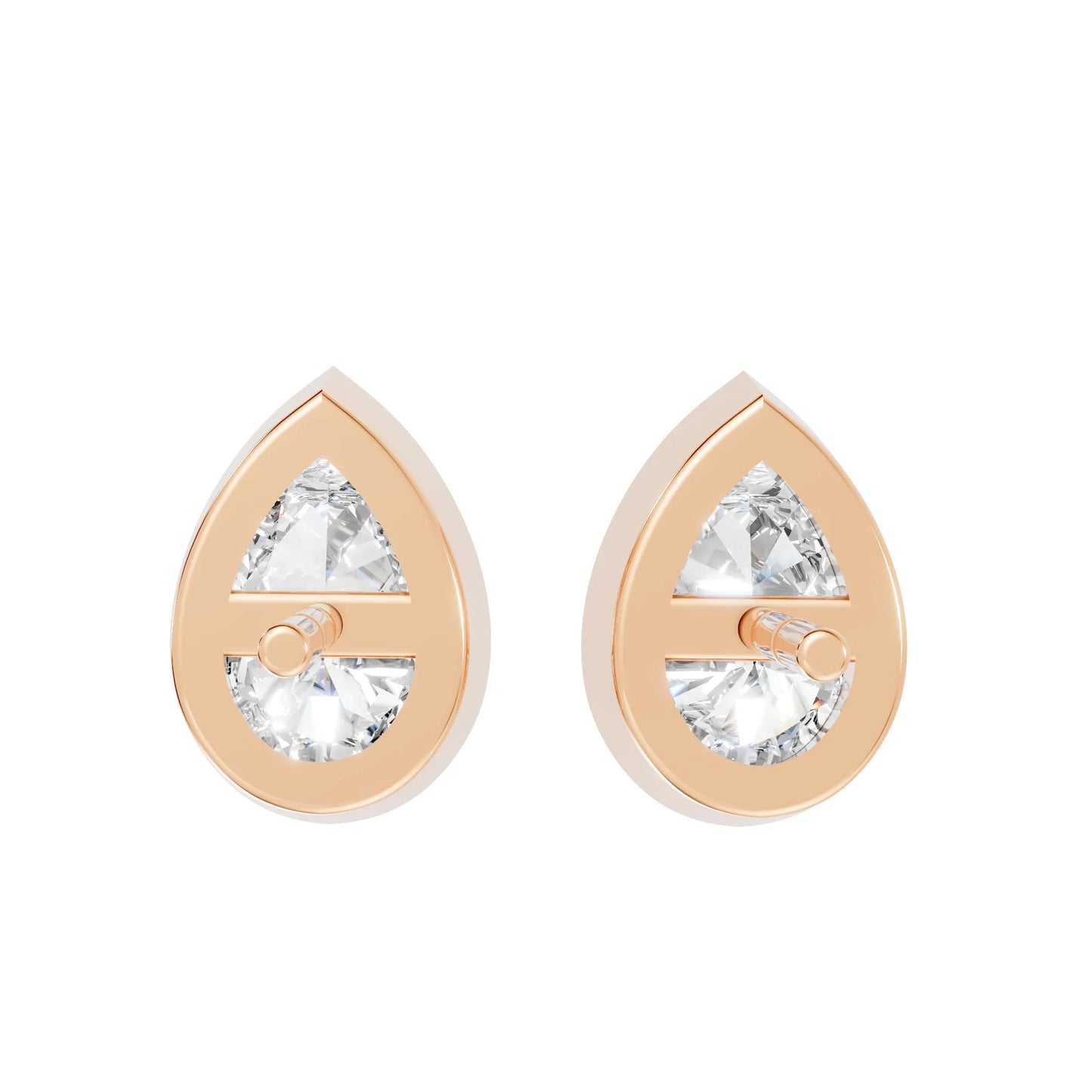 14K Gold Pear Cut Diamond Bezel Stud Earring
