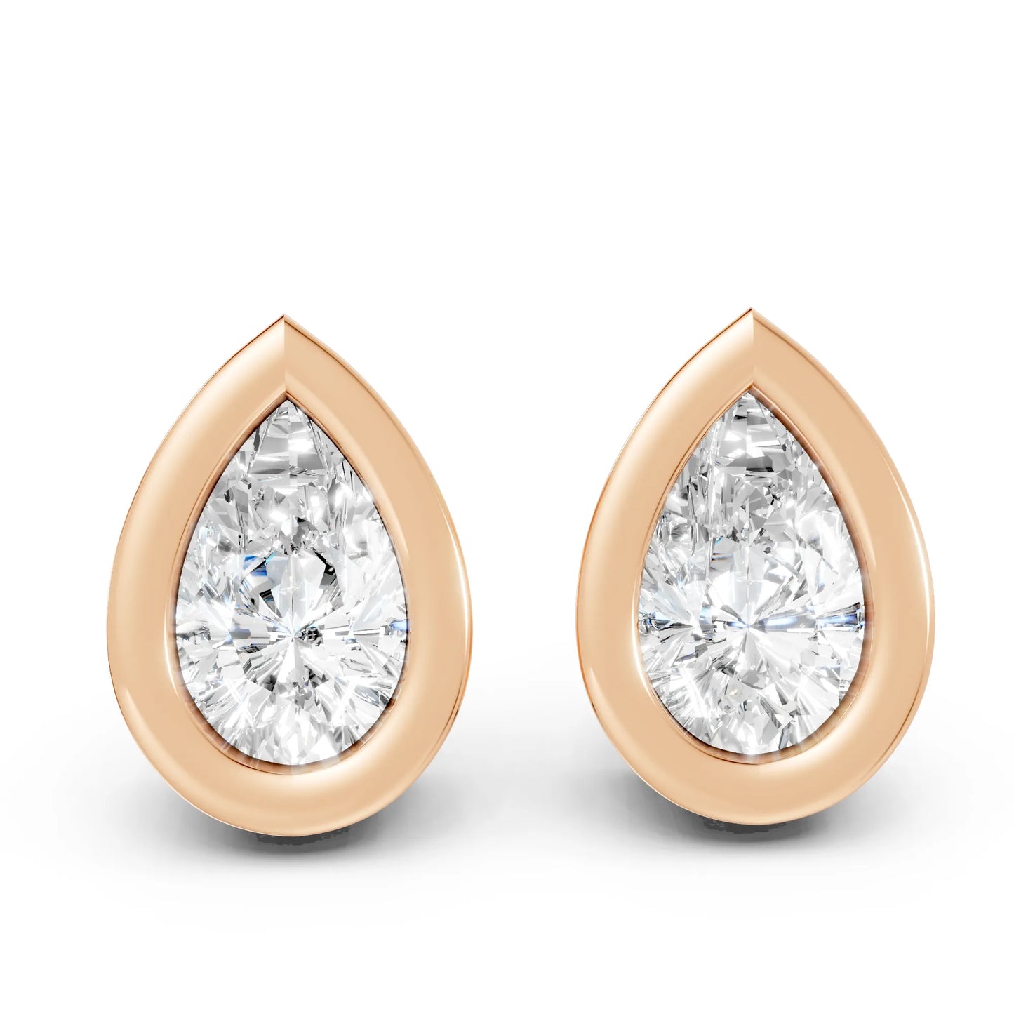 14K Gold Pear Cut Diamond Bezel Stud Earring