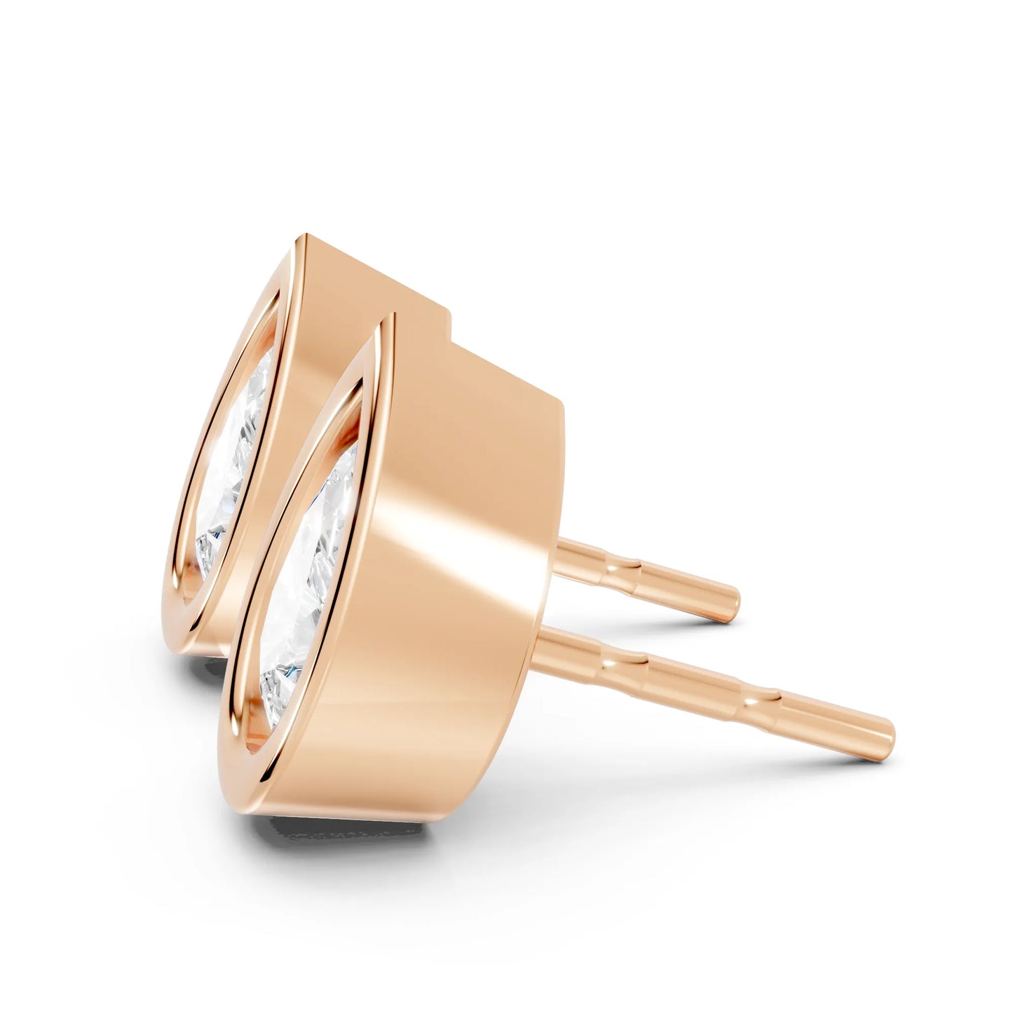 14K Gold Pear Cut Diamond Bezel Stud Earring