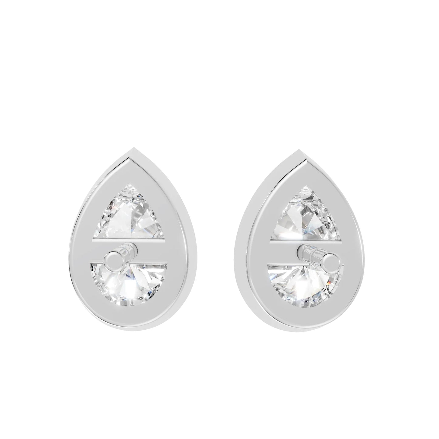14K Gold Pear Cut Diamond Bezel Stud Earring