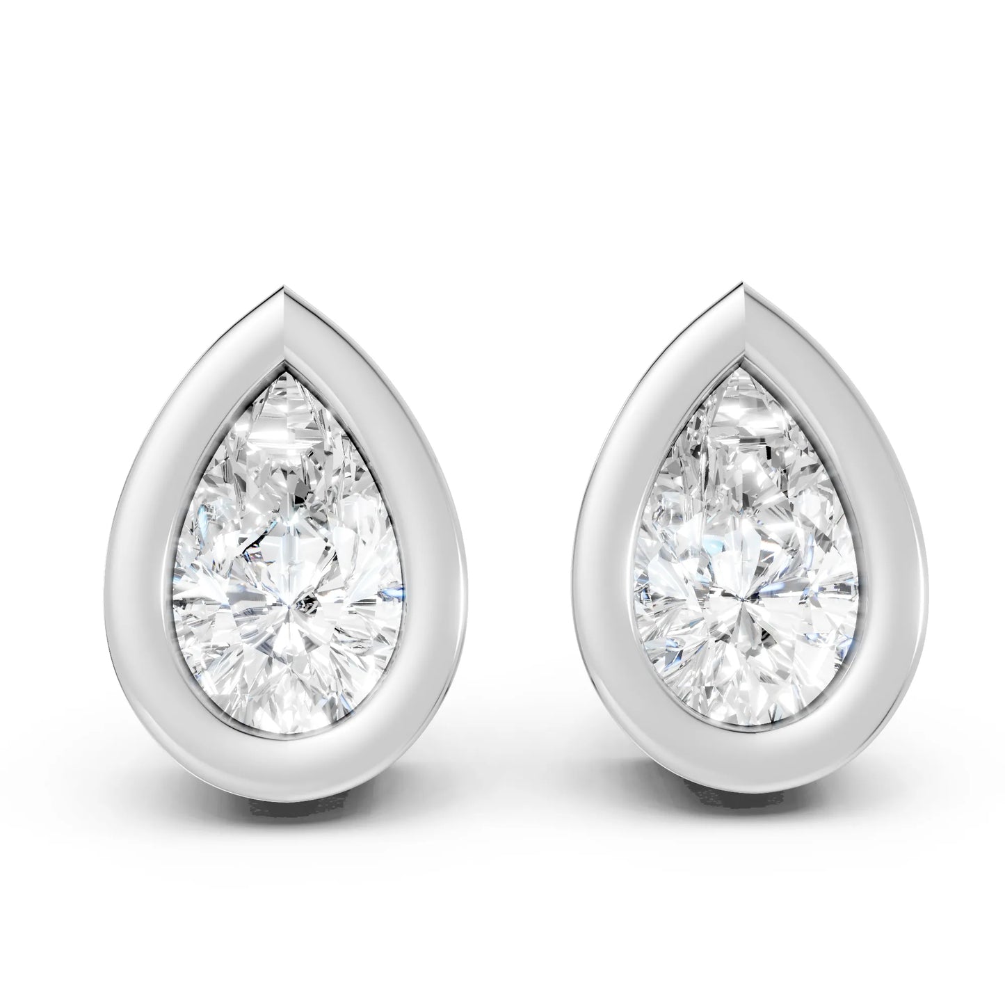 14K Gold Pear Cut Diamond Bezel Stud Earring