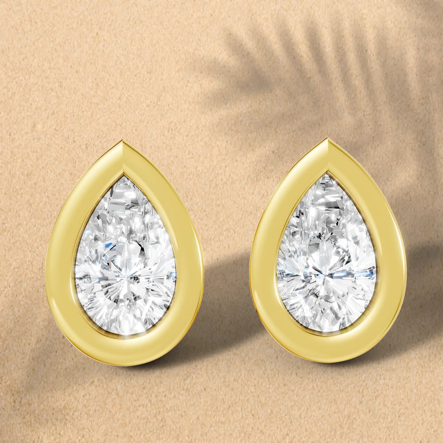 14K Gold Pear Cut Diamond Bezel Stud Earring