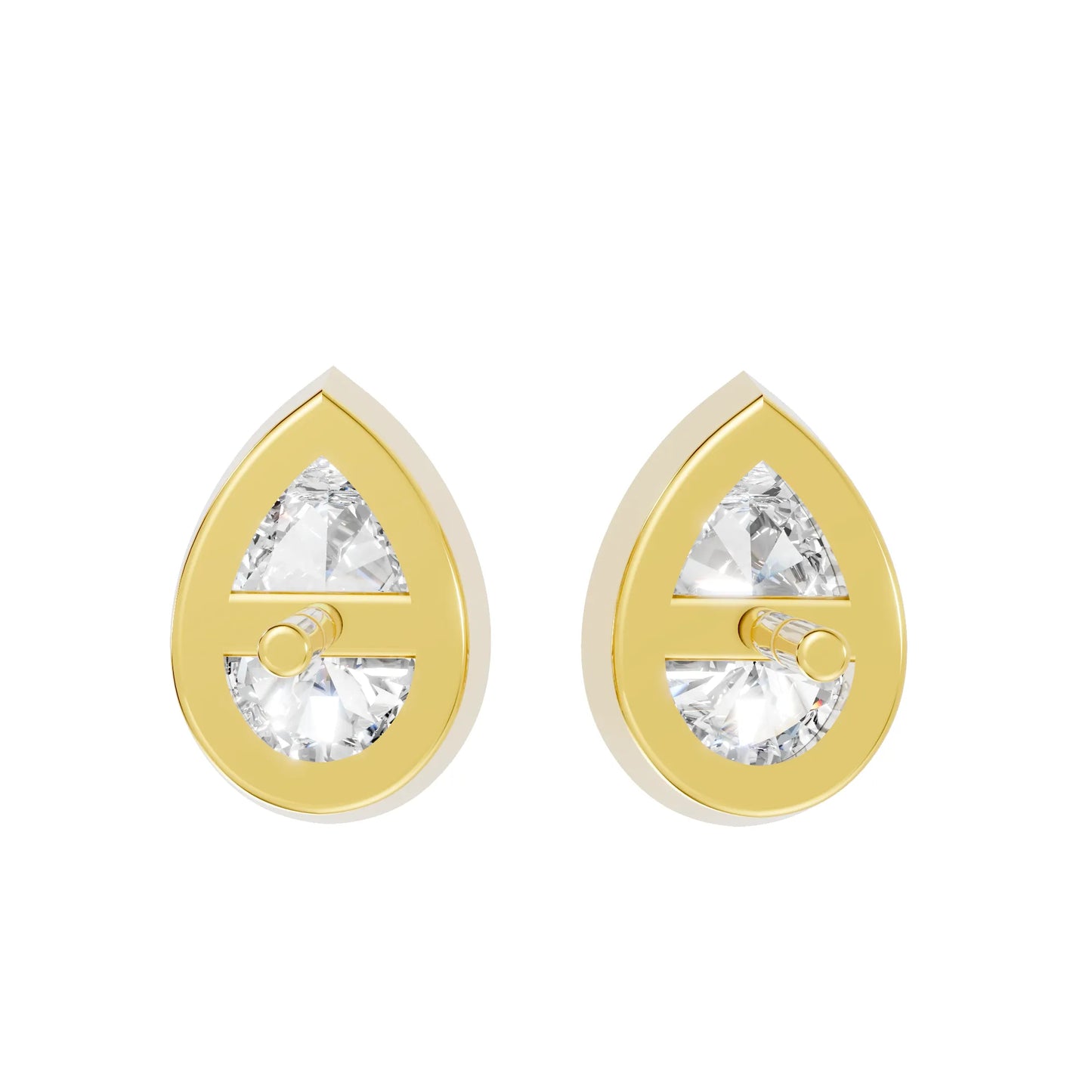 14K Gold Pear Cut Diamond Bezel Stud Earring