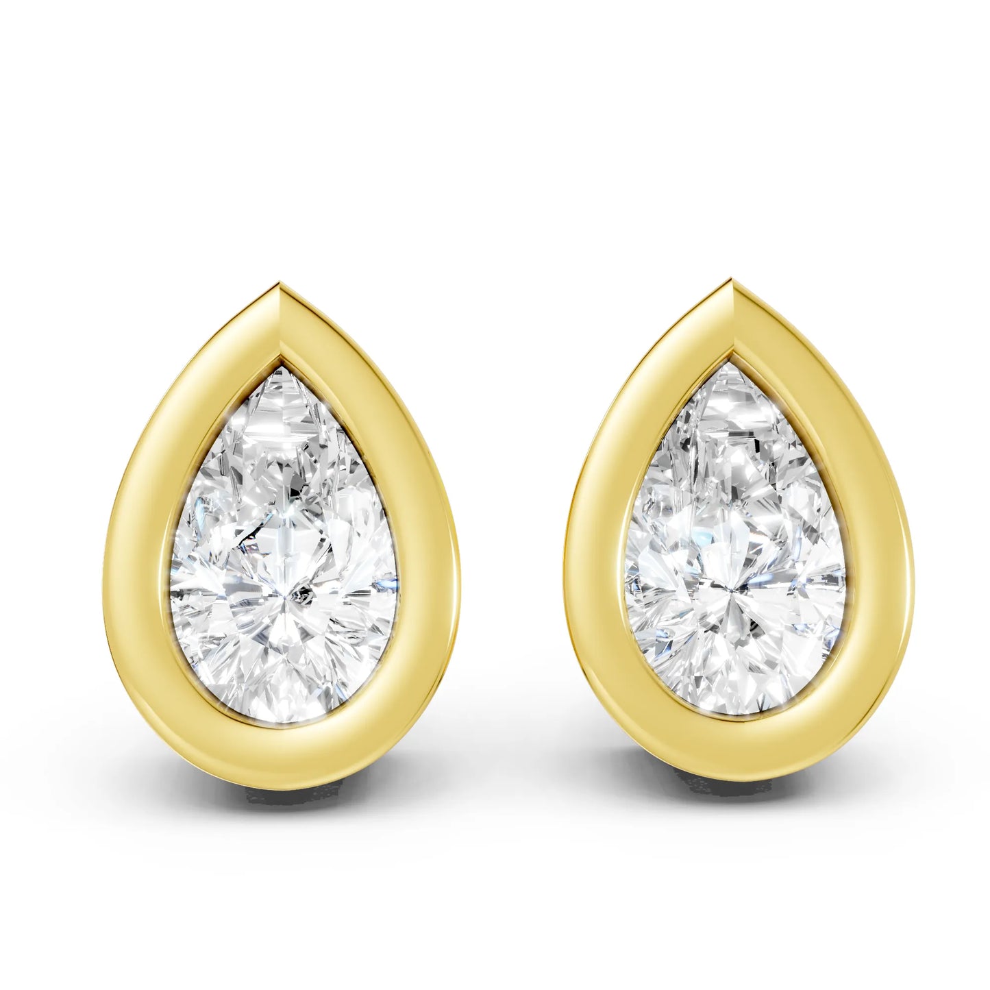 14K Gold Pear Cut Diamond Bezel Stud Earring