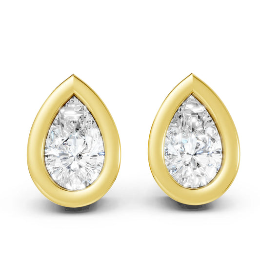 14K Gold Pear Cut Diamond Bezel Stud Earring