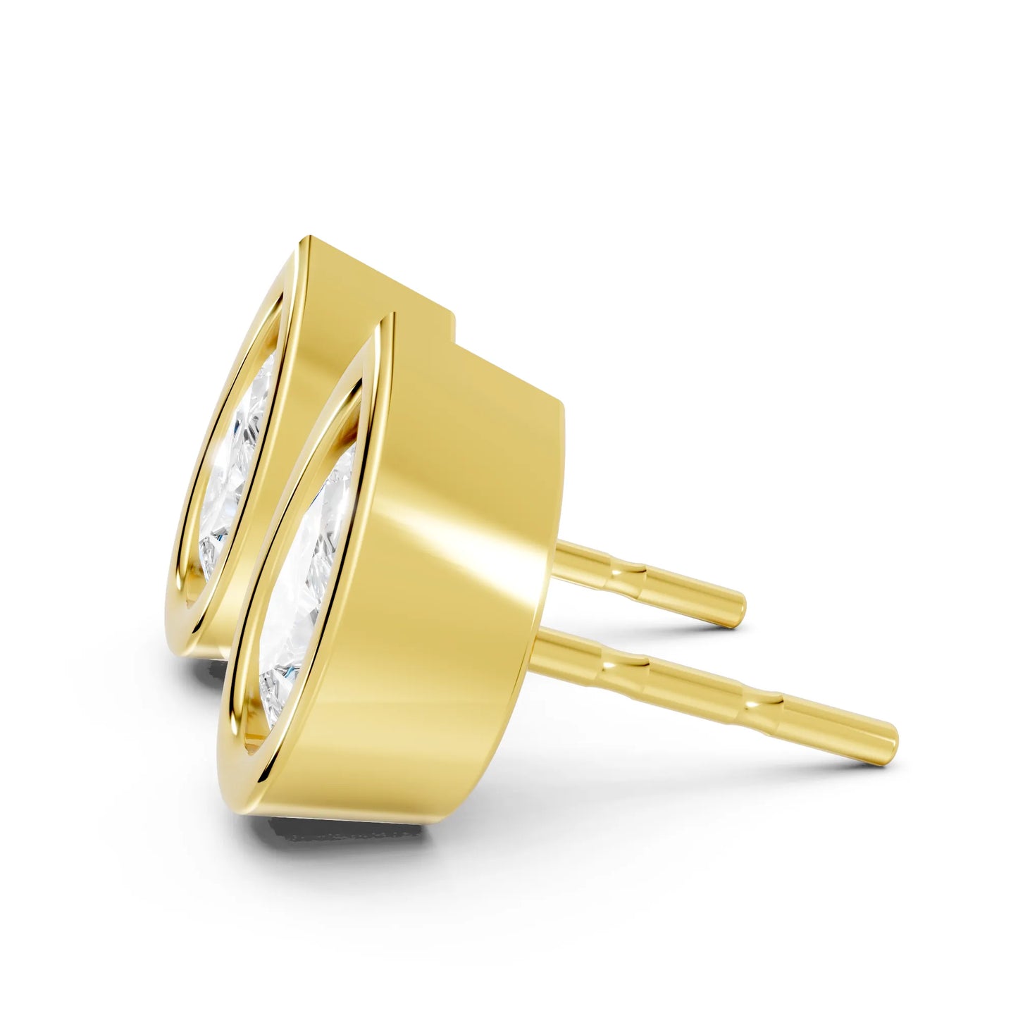 14K Gold Pear Cut Diamond Bezel Stud Earring