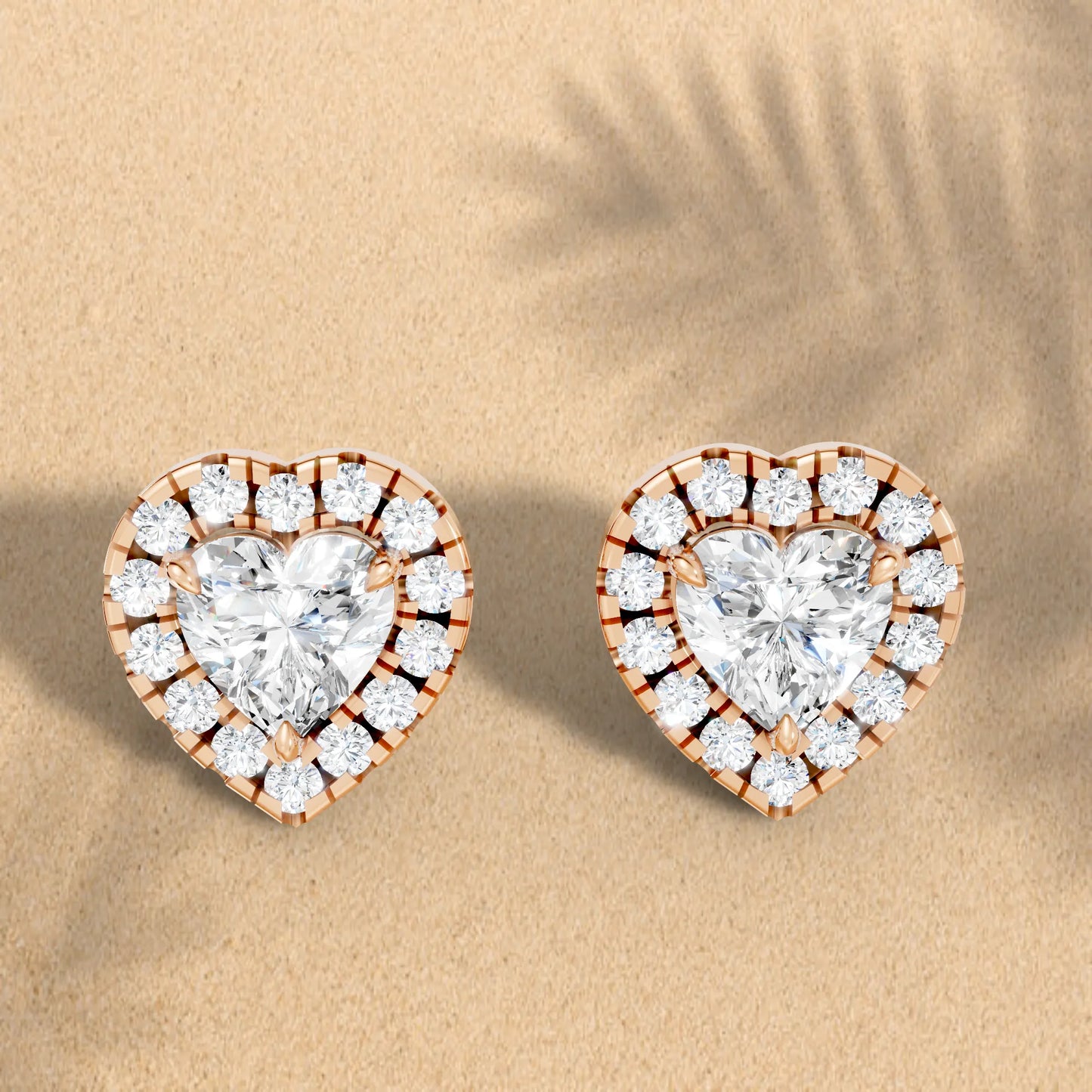 14K Gold Heart Cut Diamond Halo Stud Earring