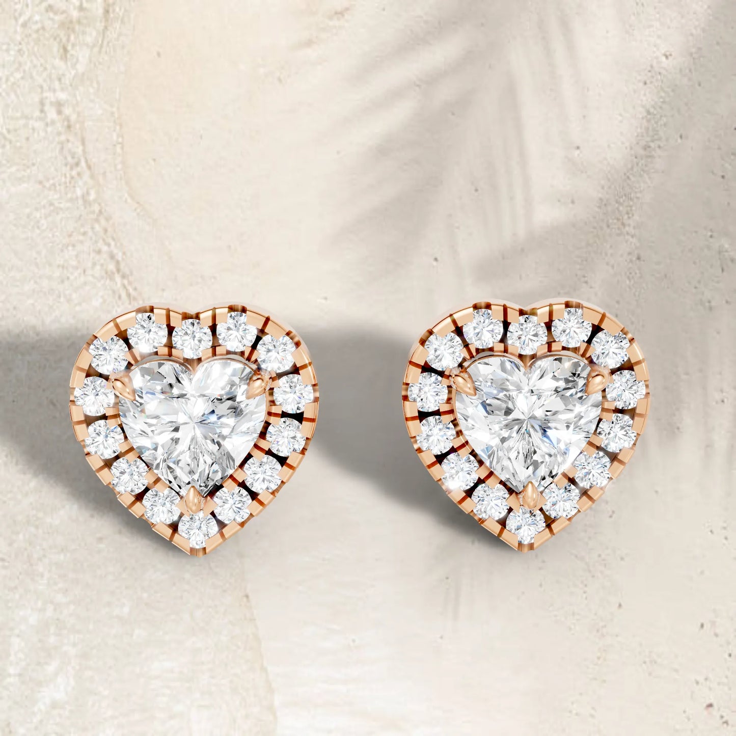 14K Gold Heart Cut Diamond Halo Stud Earring