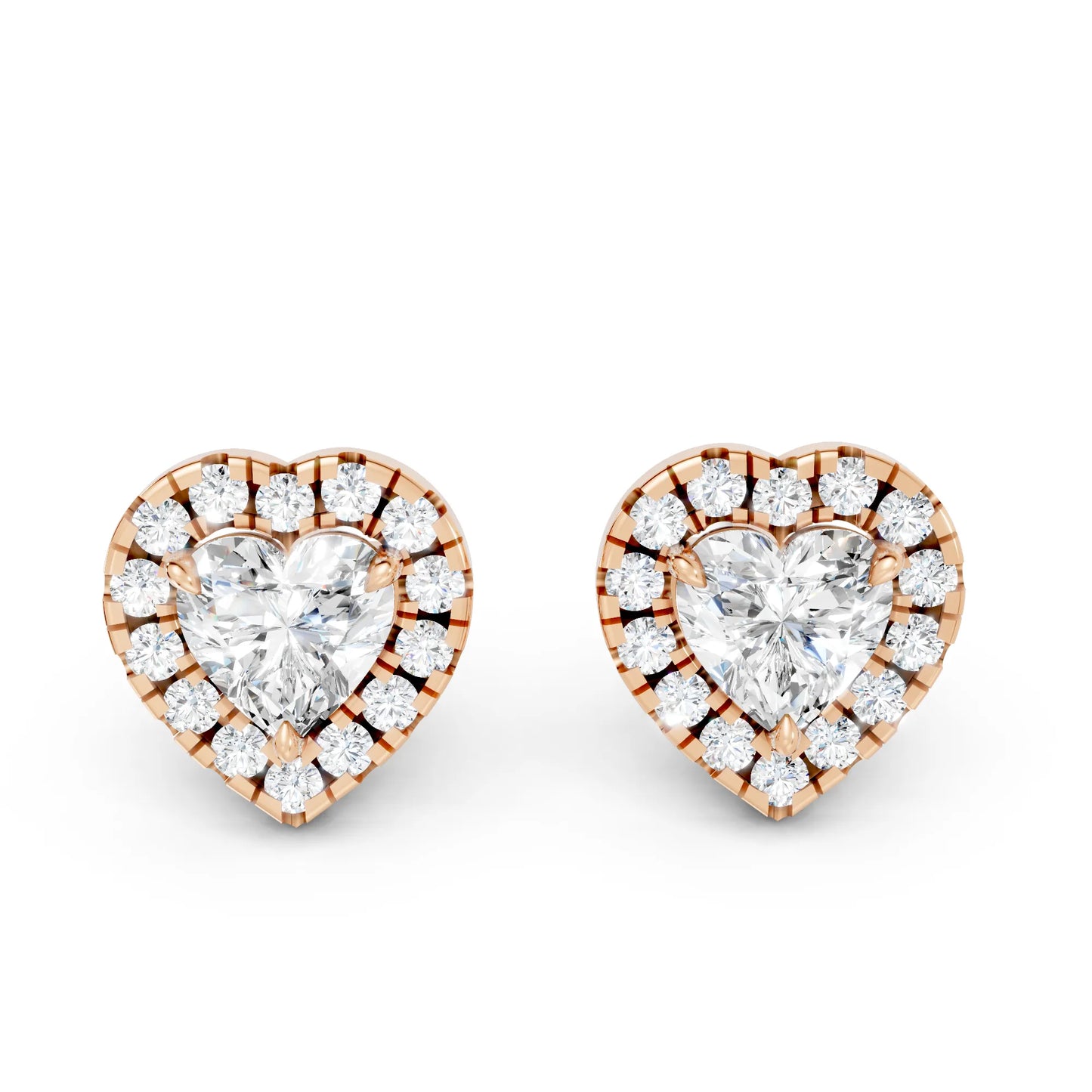 14K Gold Heart Cut Diamond Halo Stud Earring