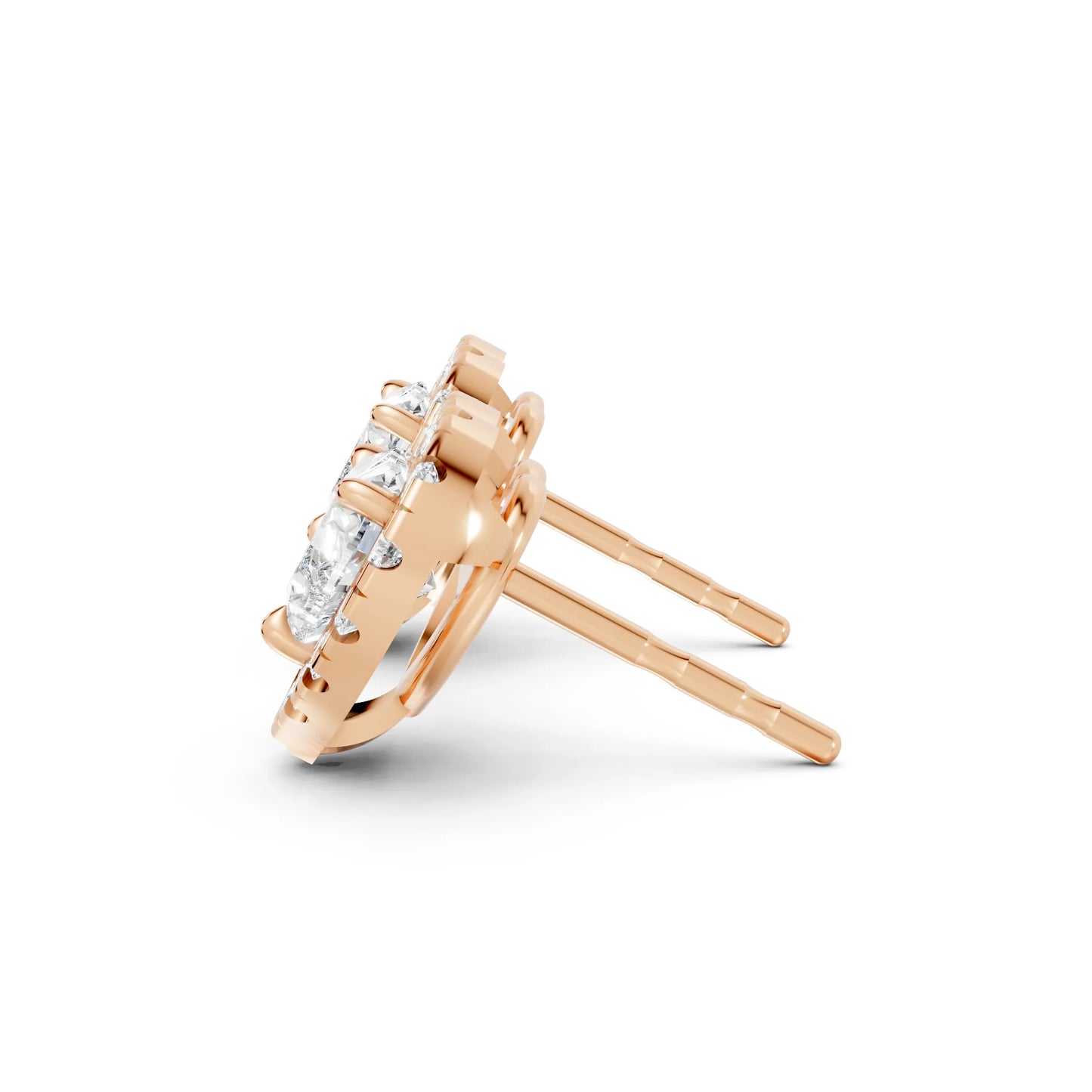14K Gold Heart Cut Diamond Halo Stud Earring
