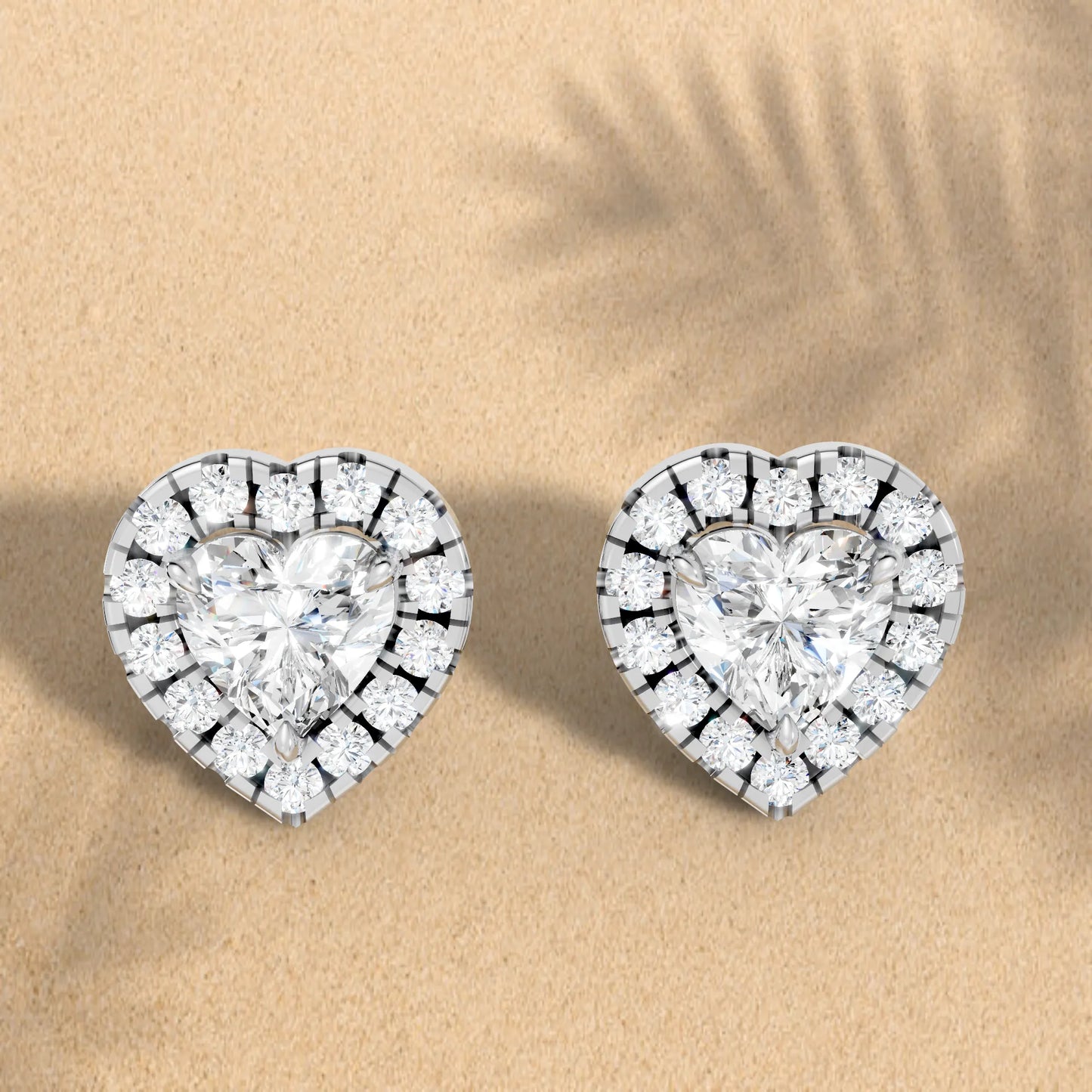14K Gold Heart Cut Diamond Halo Stud Earring