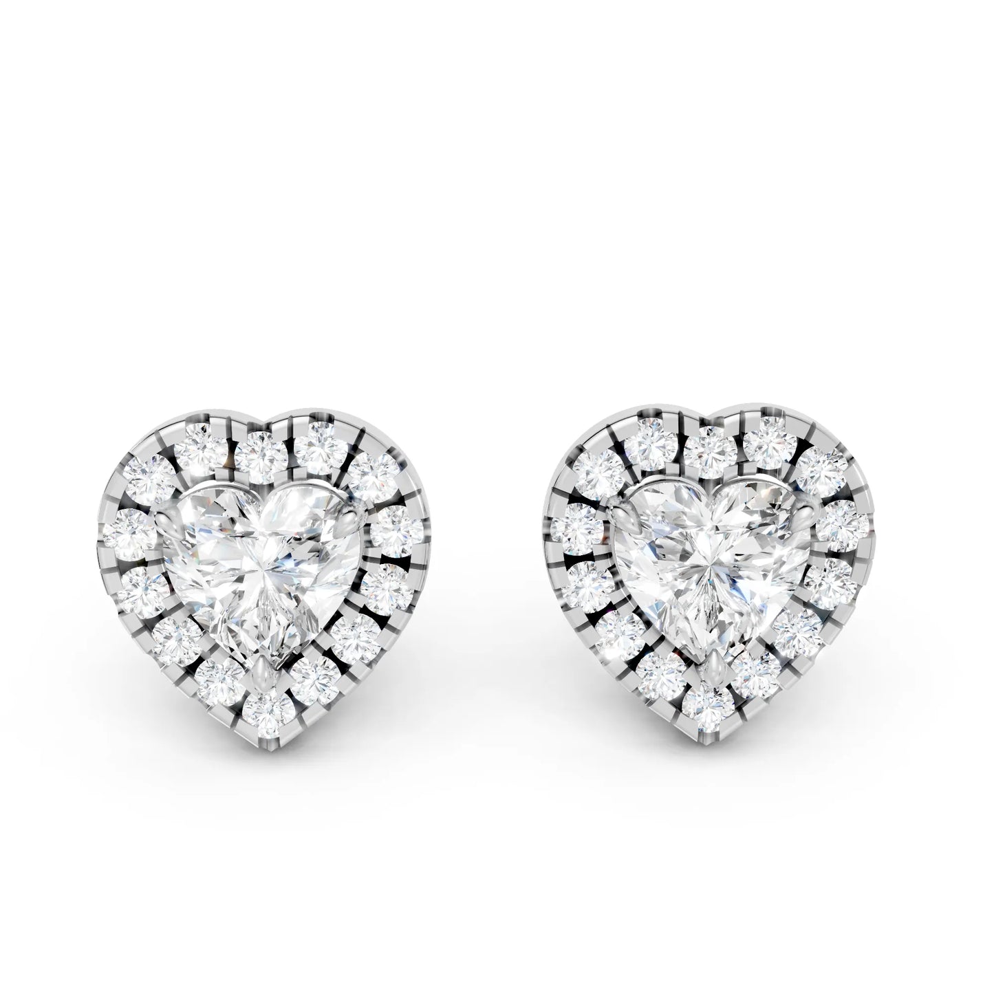 14K Gold Heart Cut Diamond Halo Stud Earring