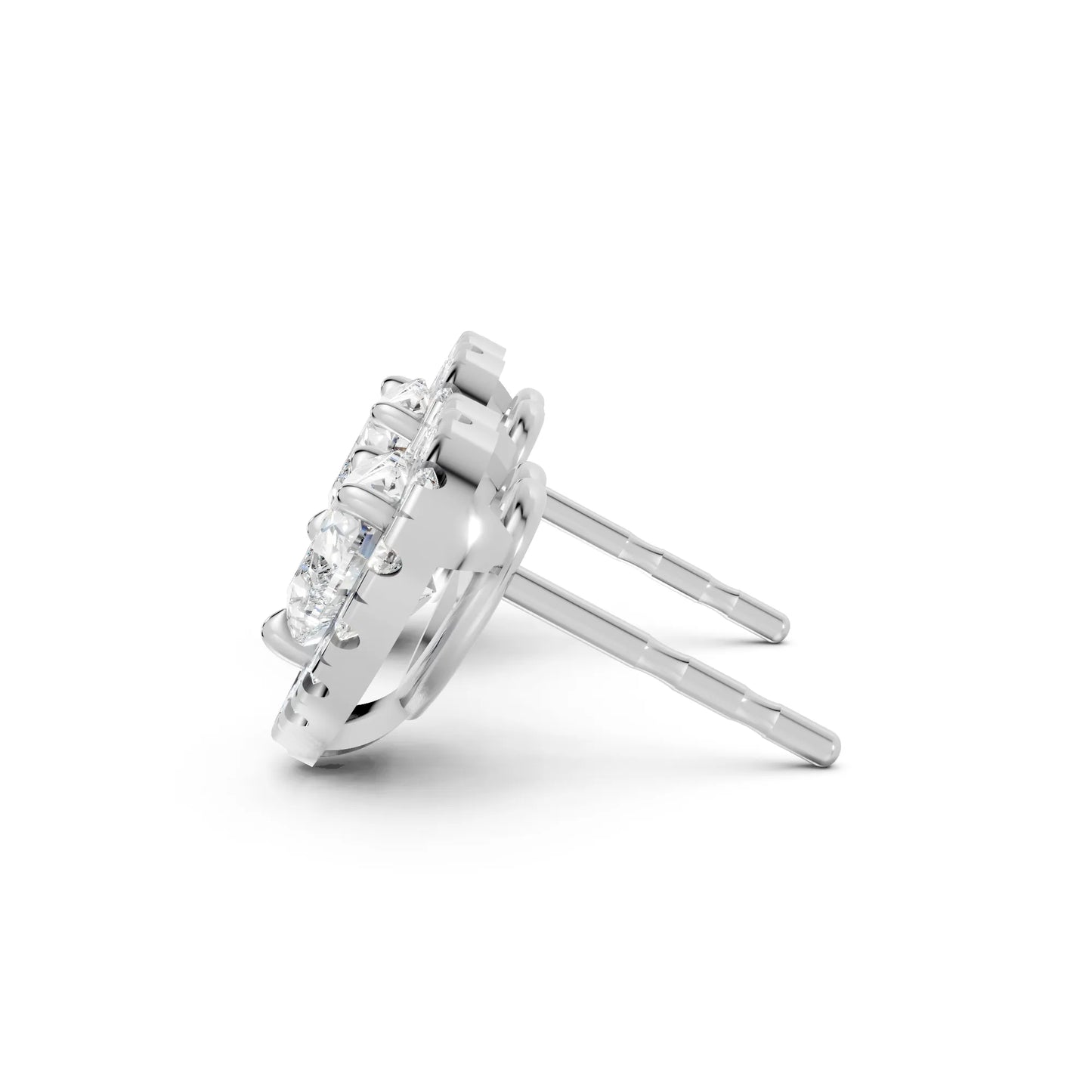 14K Gold Heart Cut Diamond Halo Stud Earring