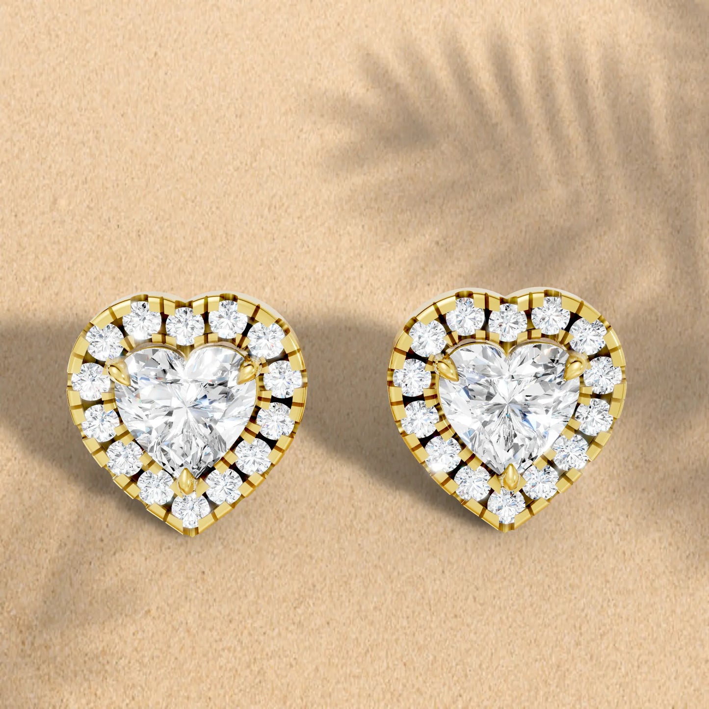 14K Gold Heart Cut Diamond Halo Stud Earring