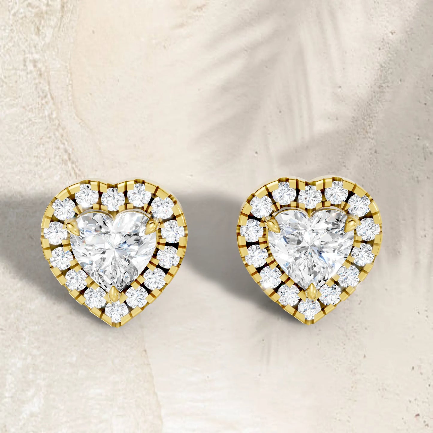 14K Gold Heart Cut Diamond Halo Stud Earring