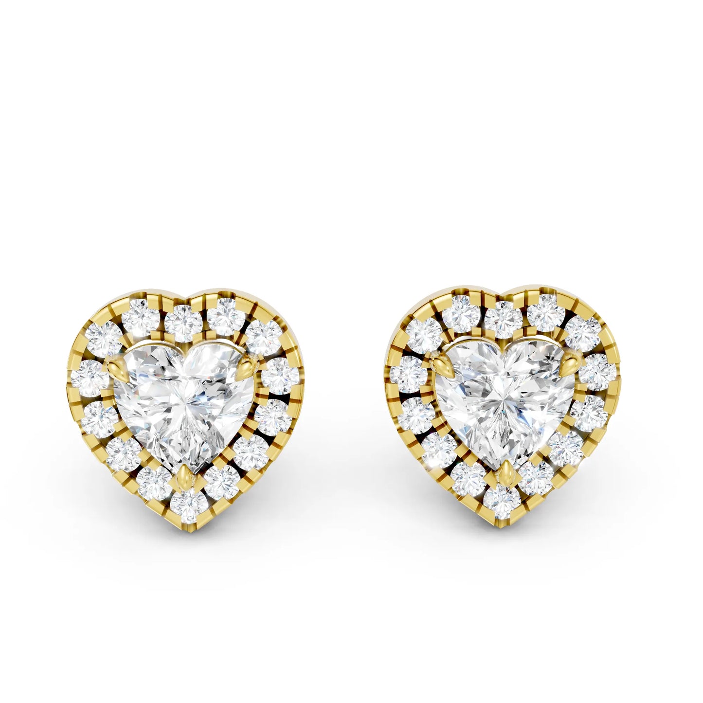 14K Gold Heart Cut Diamond Halo Stud Earring