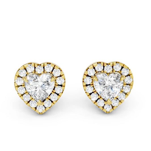 14K Gold Heart Cut Diamond Halo Stud Earring