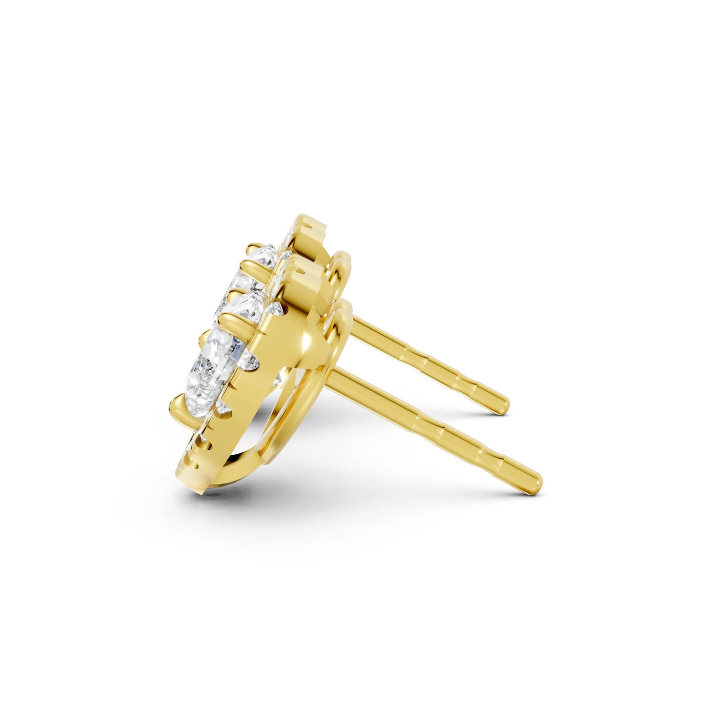 14K Gold Heart Cut Diamond Halo Stud Earring