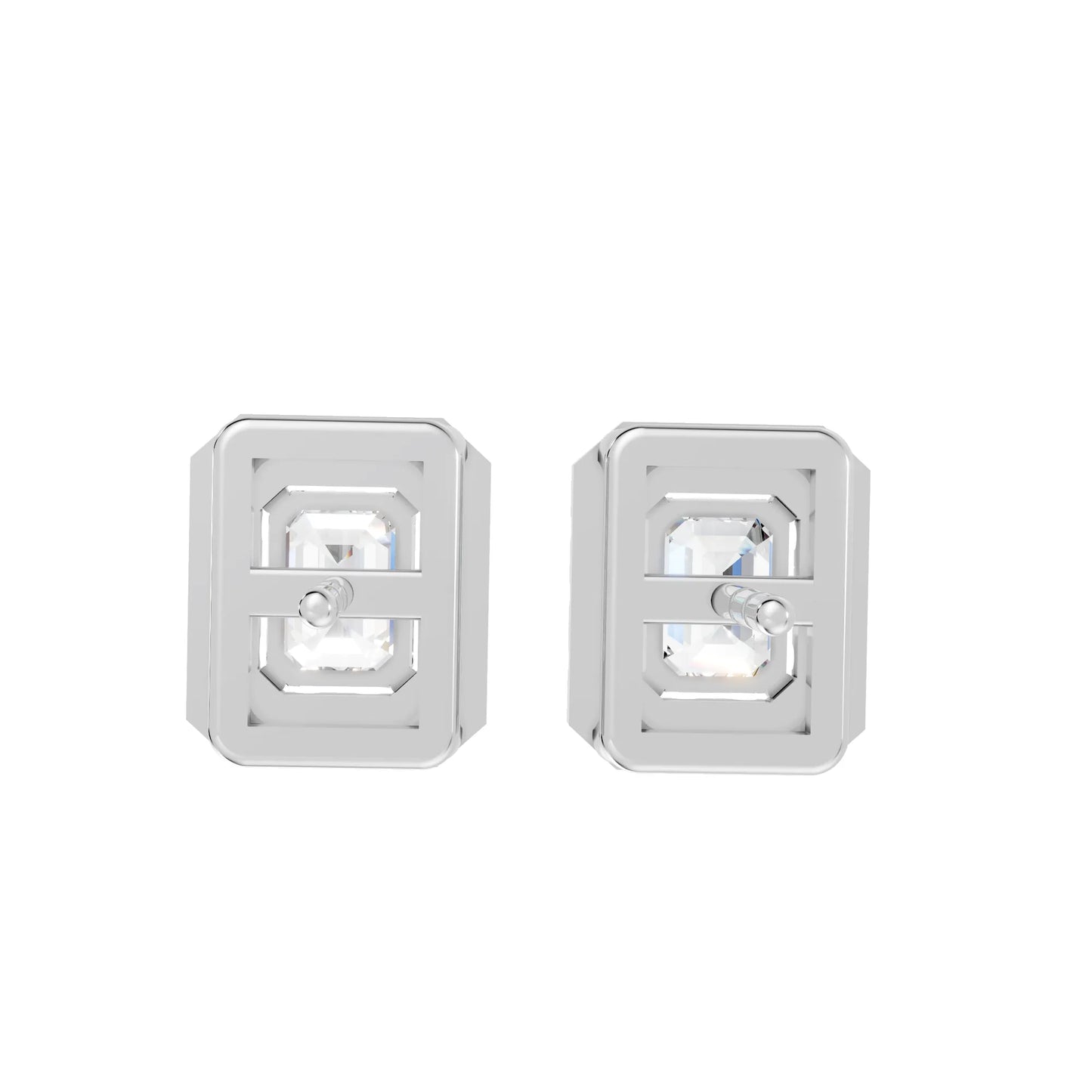 14K Gold Emerald Cut Diamond Halo Stud Earring
