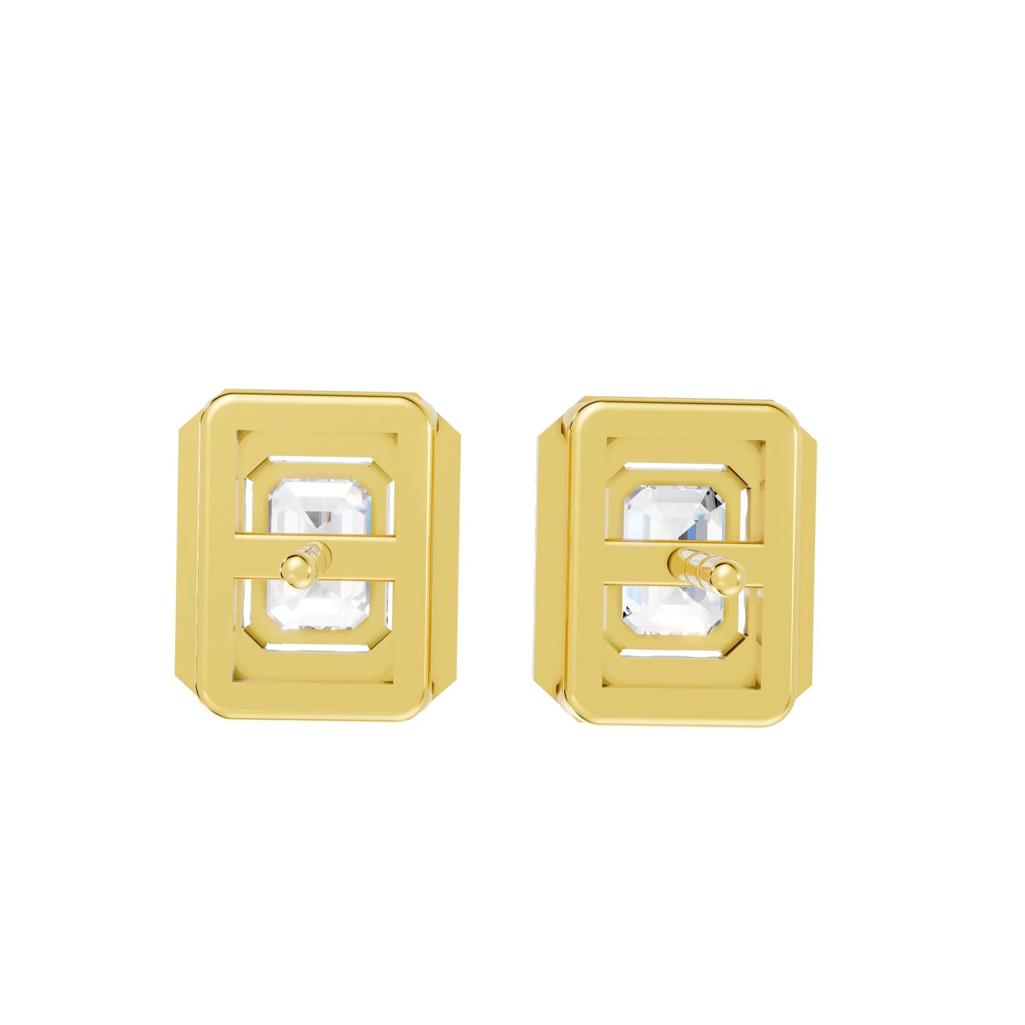 14K Gold Emerald Cut Diamond Halo Stud Earring
