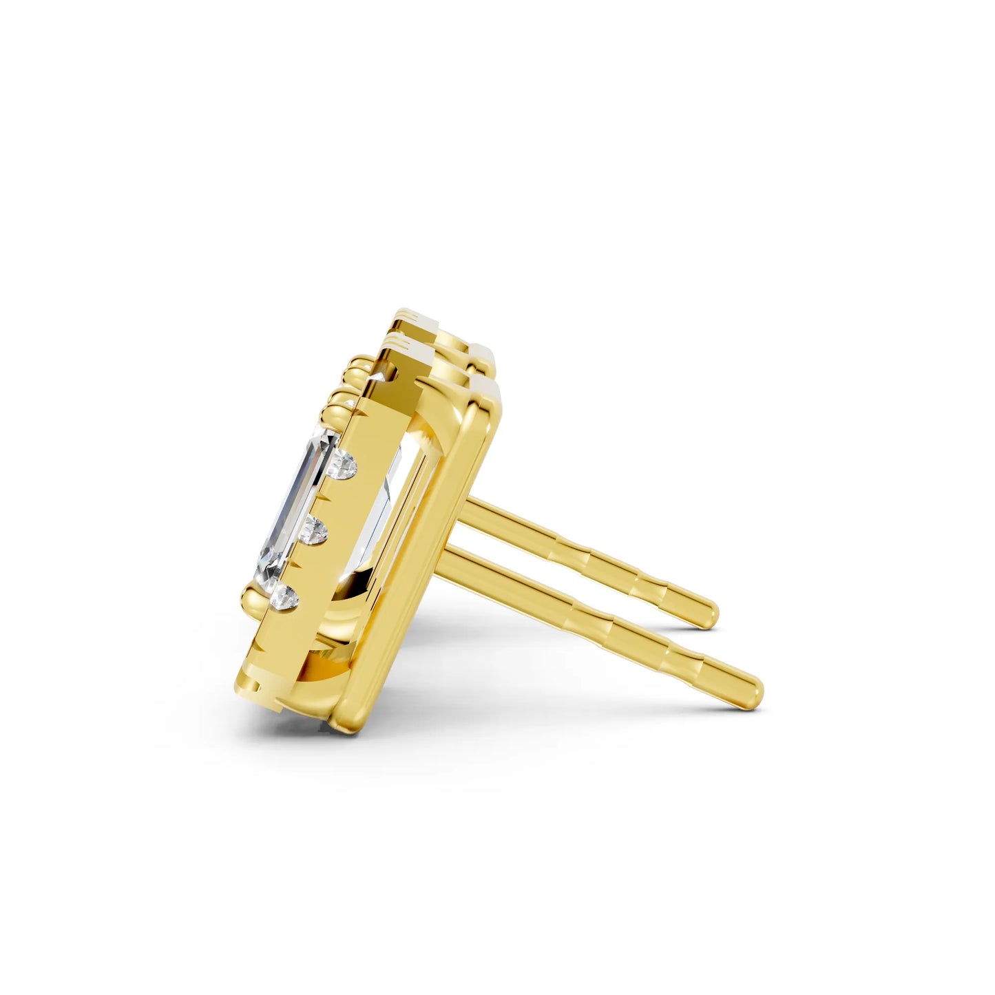 14K Gold Emerald Cut Diamond Halo Stud Earring