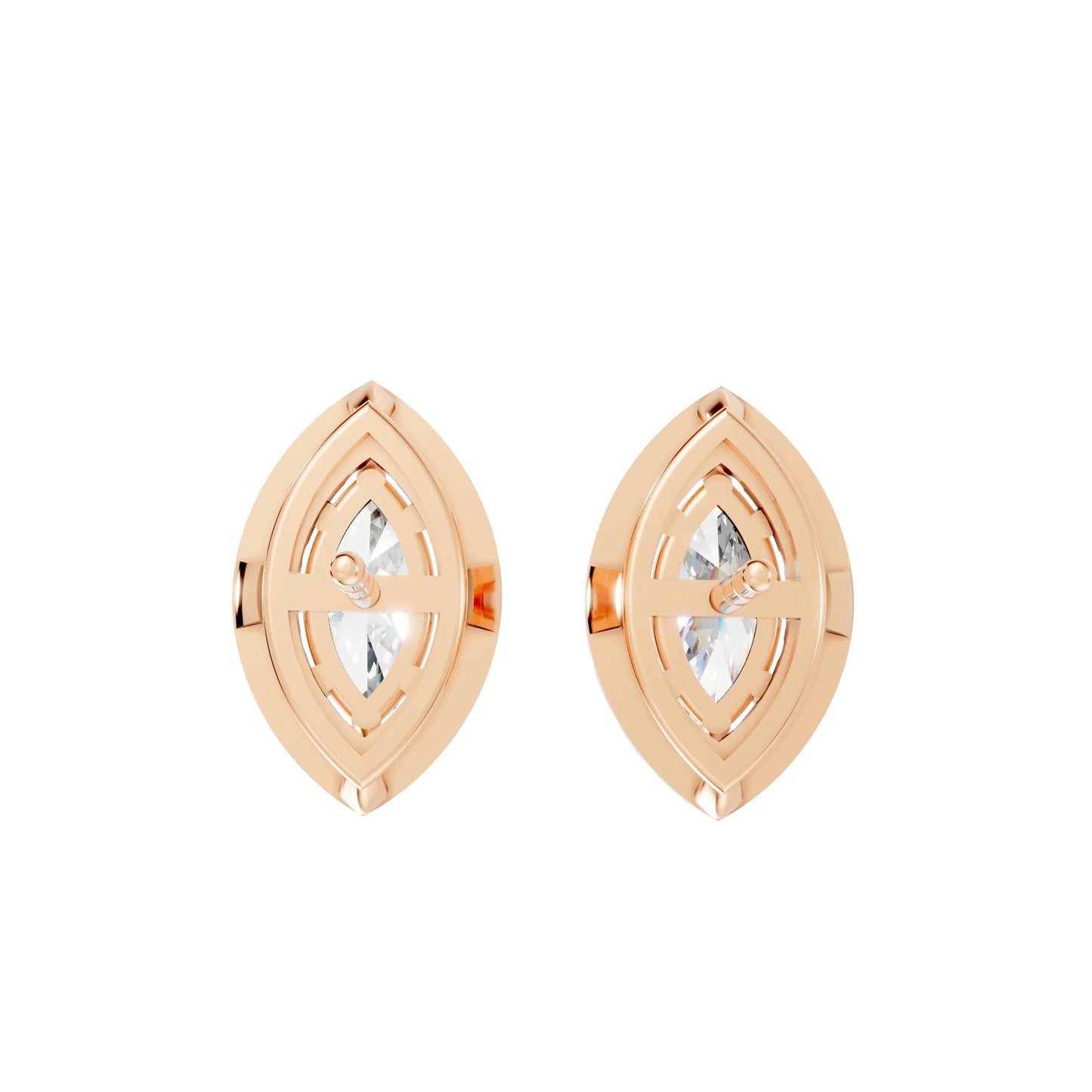 14K Gold Marquise Cut Diamond Halo Stud Earring