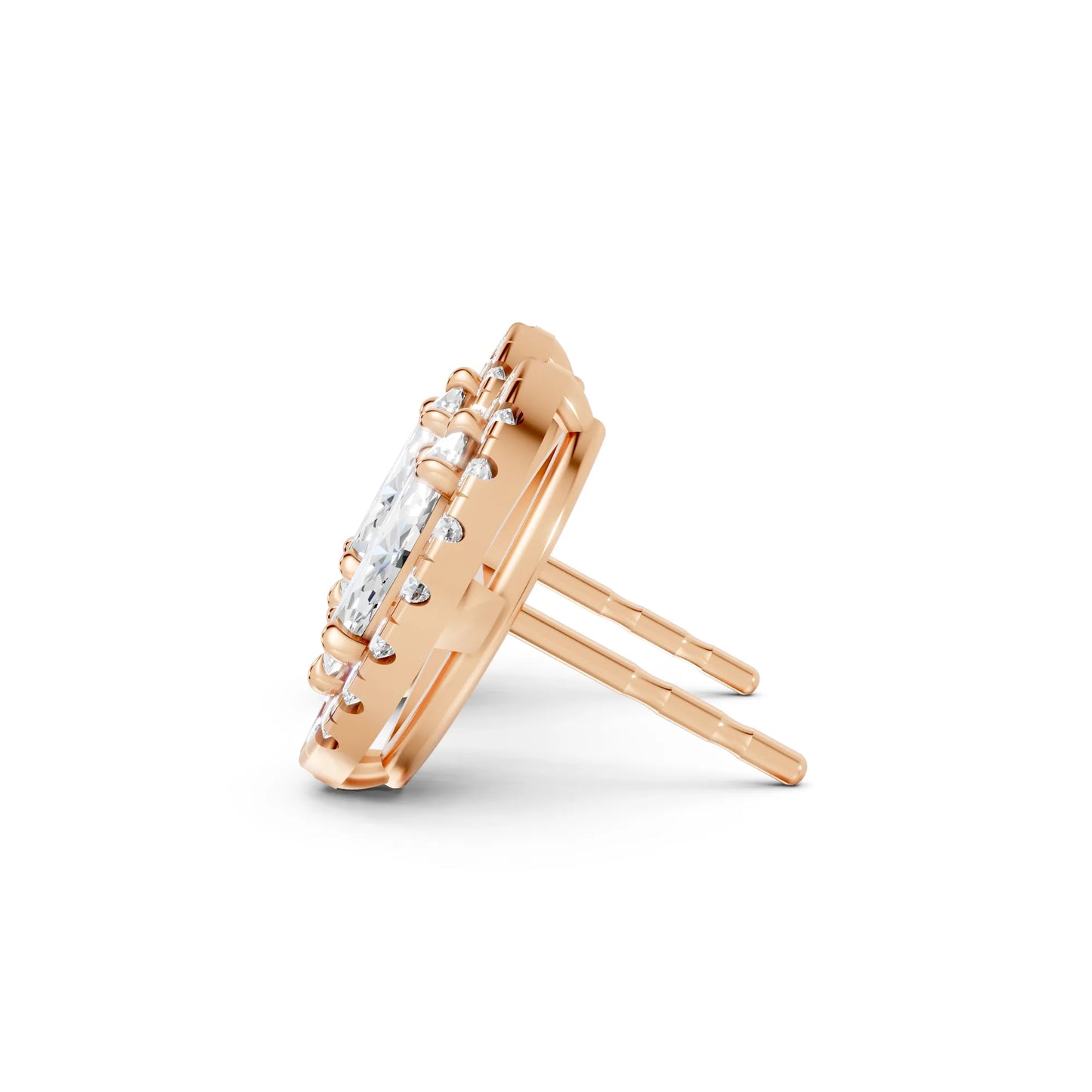 14K Gold Marquise Cut Diamond Halo Stud Earring