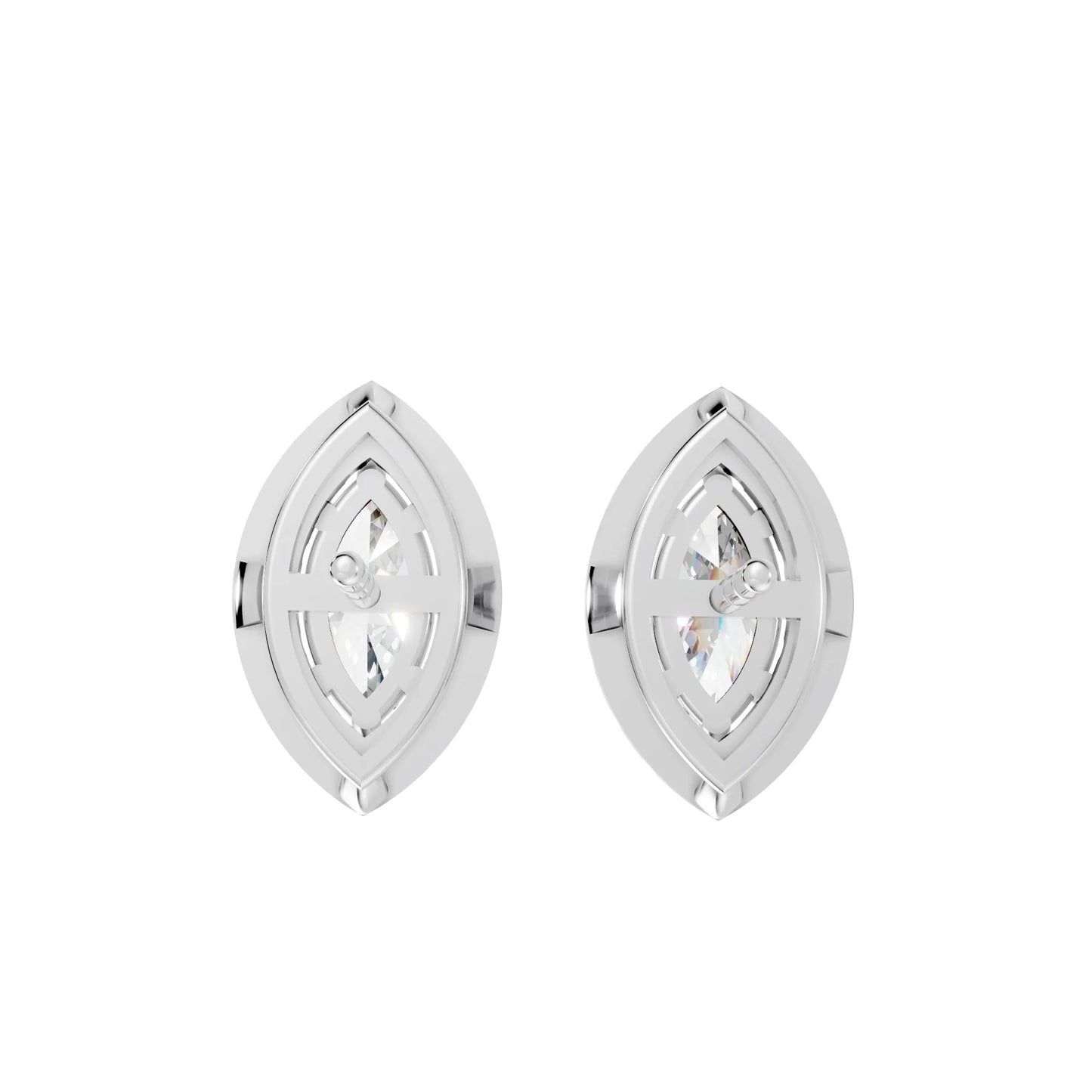 14K Gold Marquise Cut Diamond Halo Stud Earring