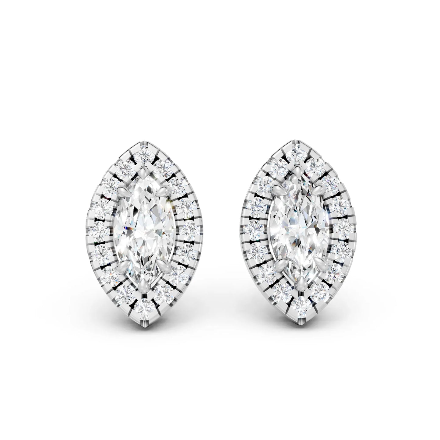 14K Gold Marquise Cut Diamond Halo Stud Earring