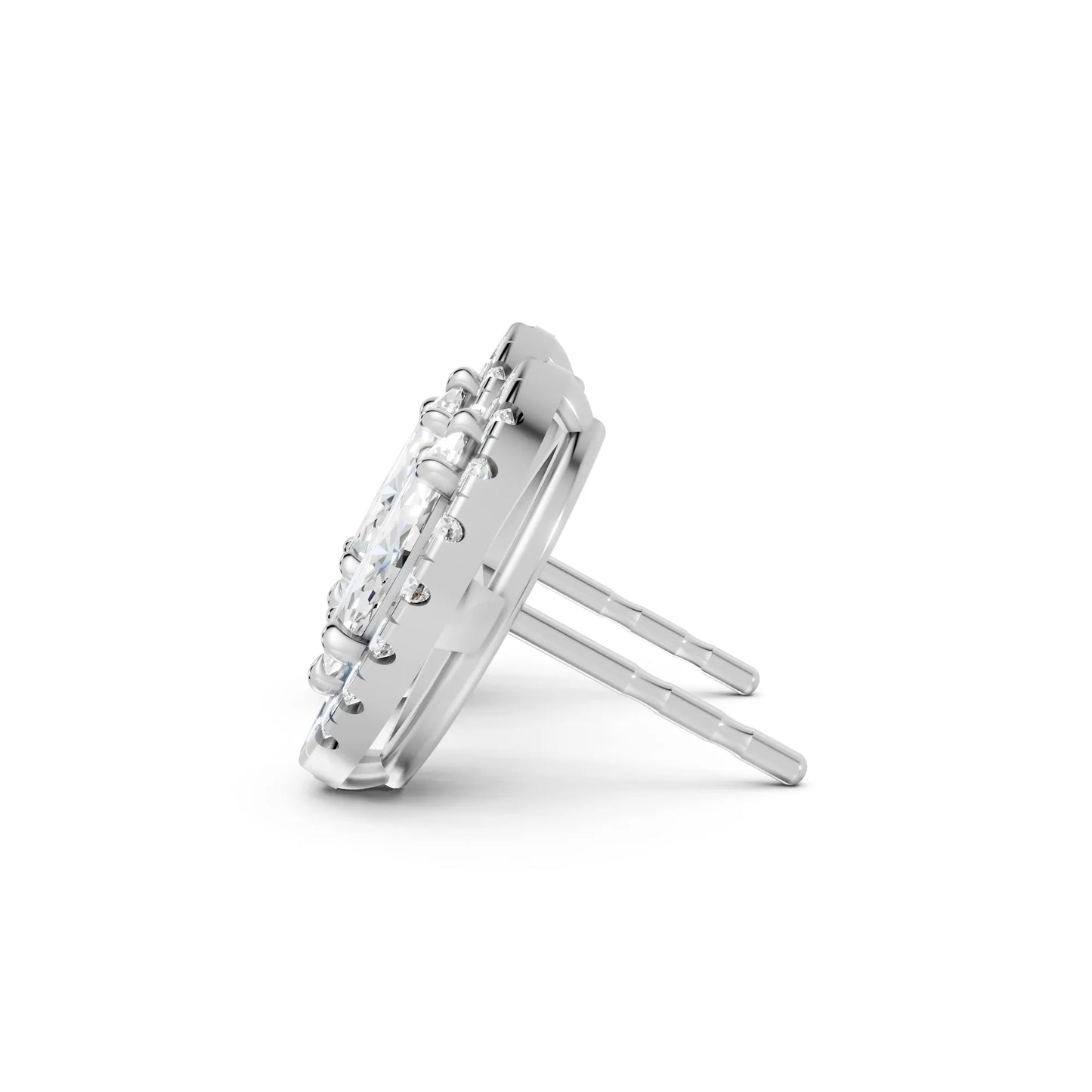 14K Gold Marquise Cut Diamond Halo Stud Earring