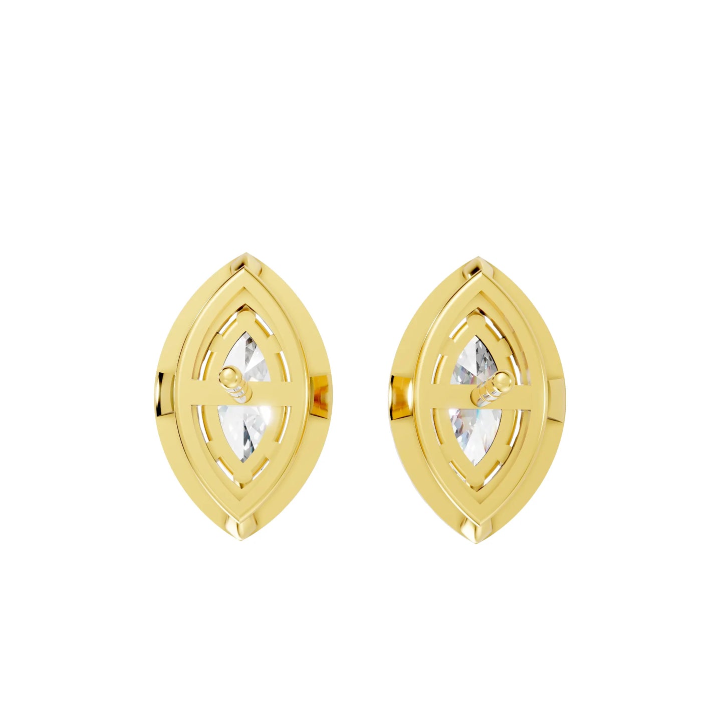 14K Gold Marquise Cut Diamond Halo Stud Earring