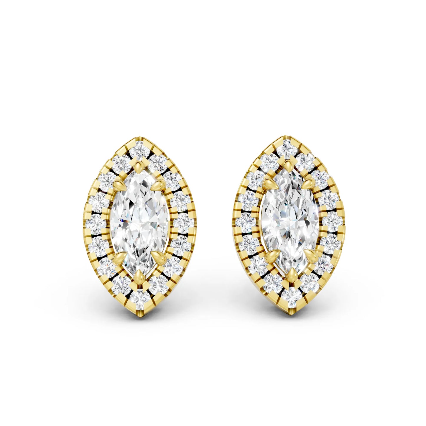 14K Gold Marquise Cut Diamond Halo Stud Earring