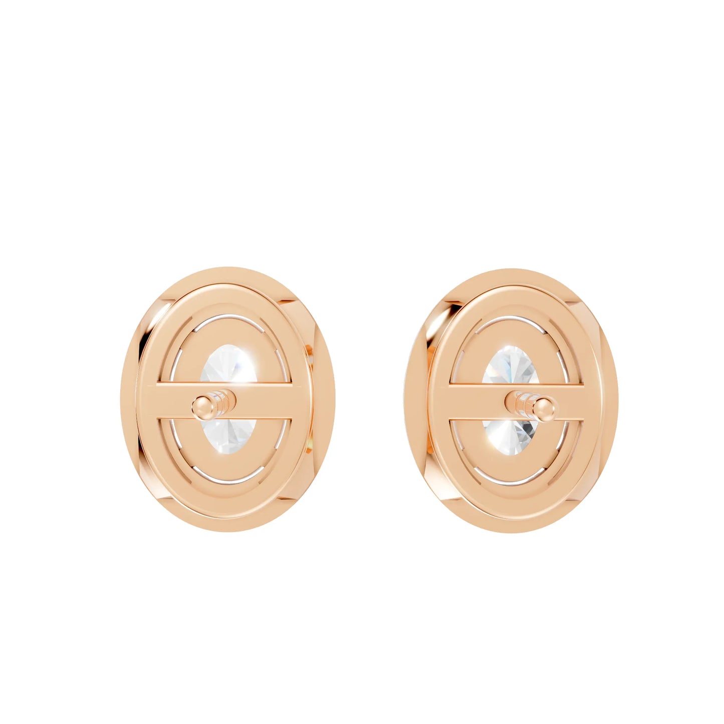 14K Gold Oval Cut Diamond Halo Stud Earring