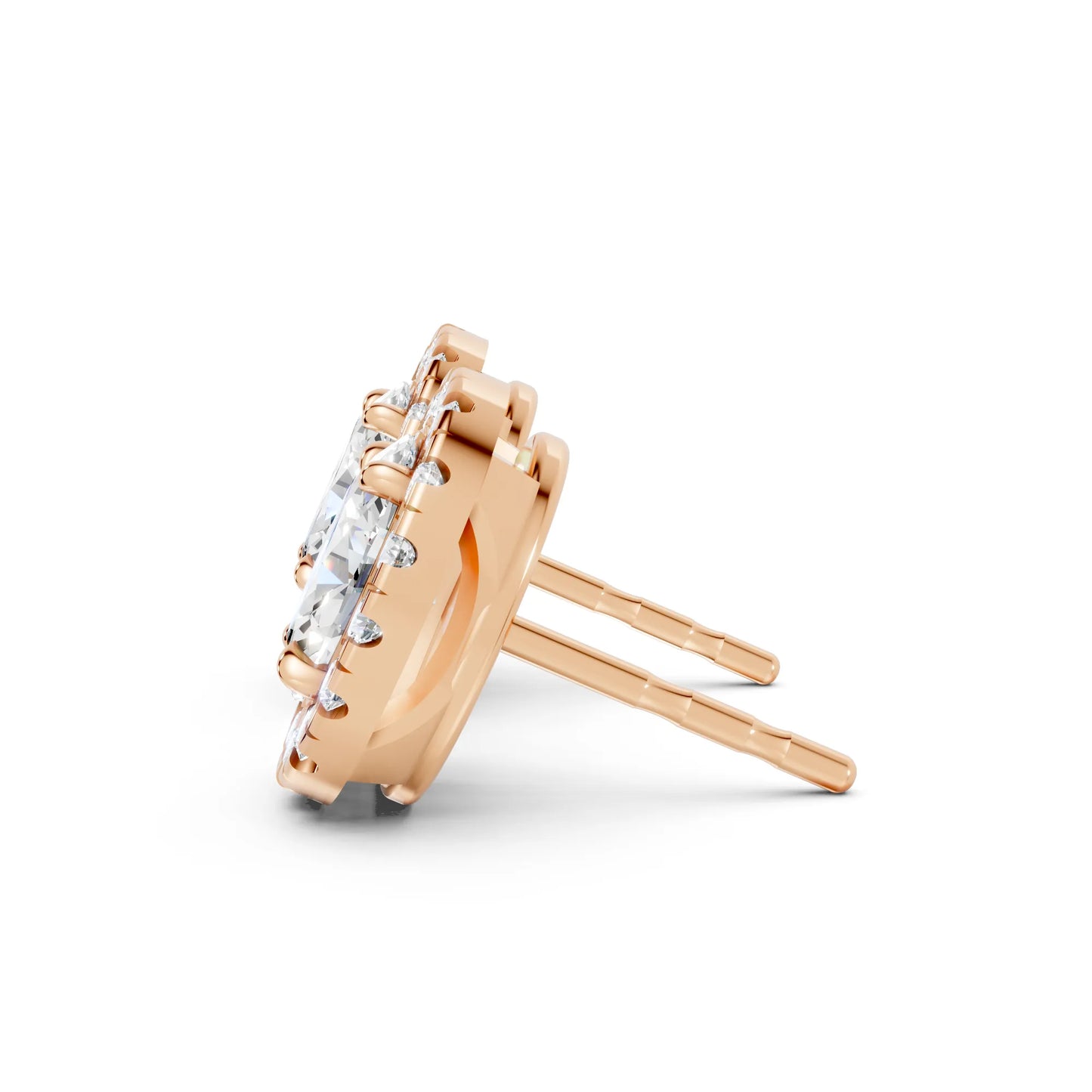 14K Gold Oval Cut Diamond Halo Stud Earring