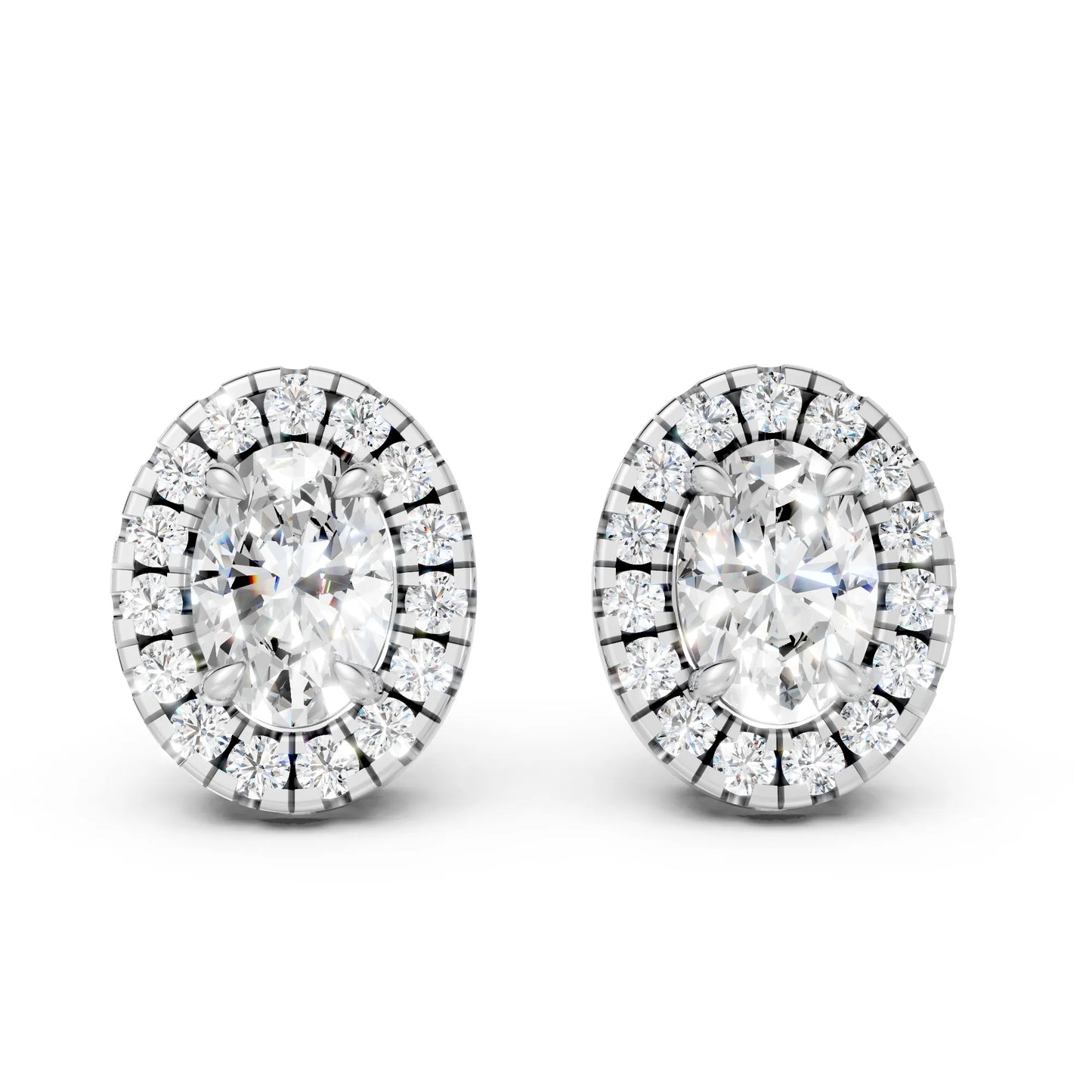 14K Gold Oval Cut Diamond Halo Stud Earring