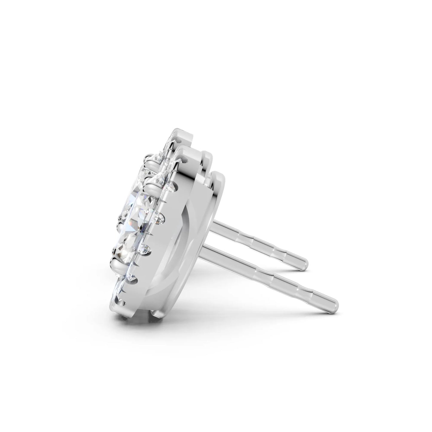 14K Gold Oval Cut Diamond Halo Stud Earring